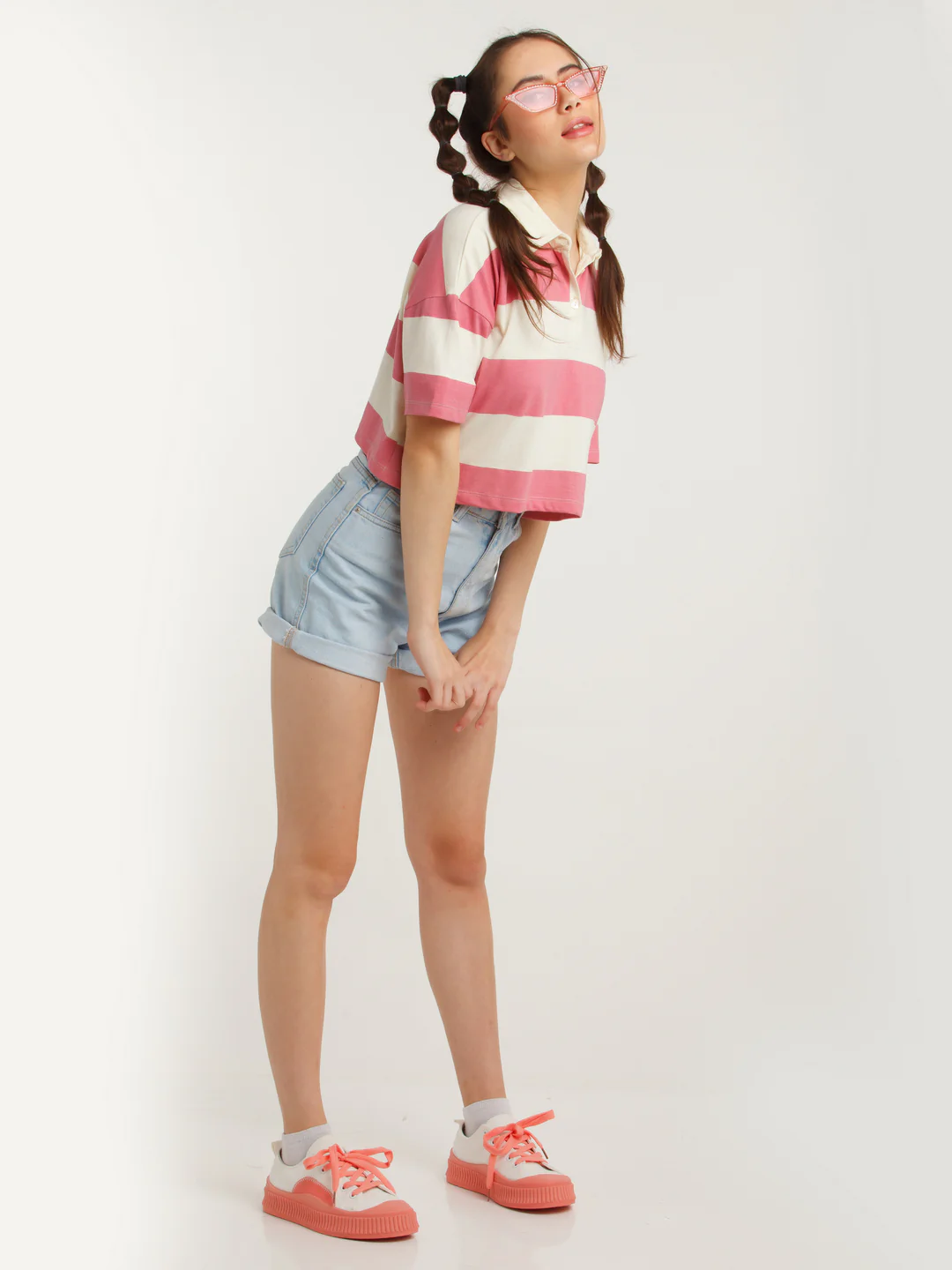 Off-White & Pink Striped Cropped T-Shirt - Image 5
