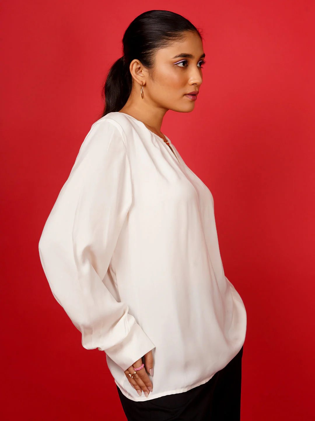 Off White Plain Basic Top - Image 3