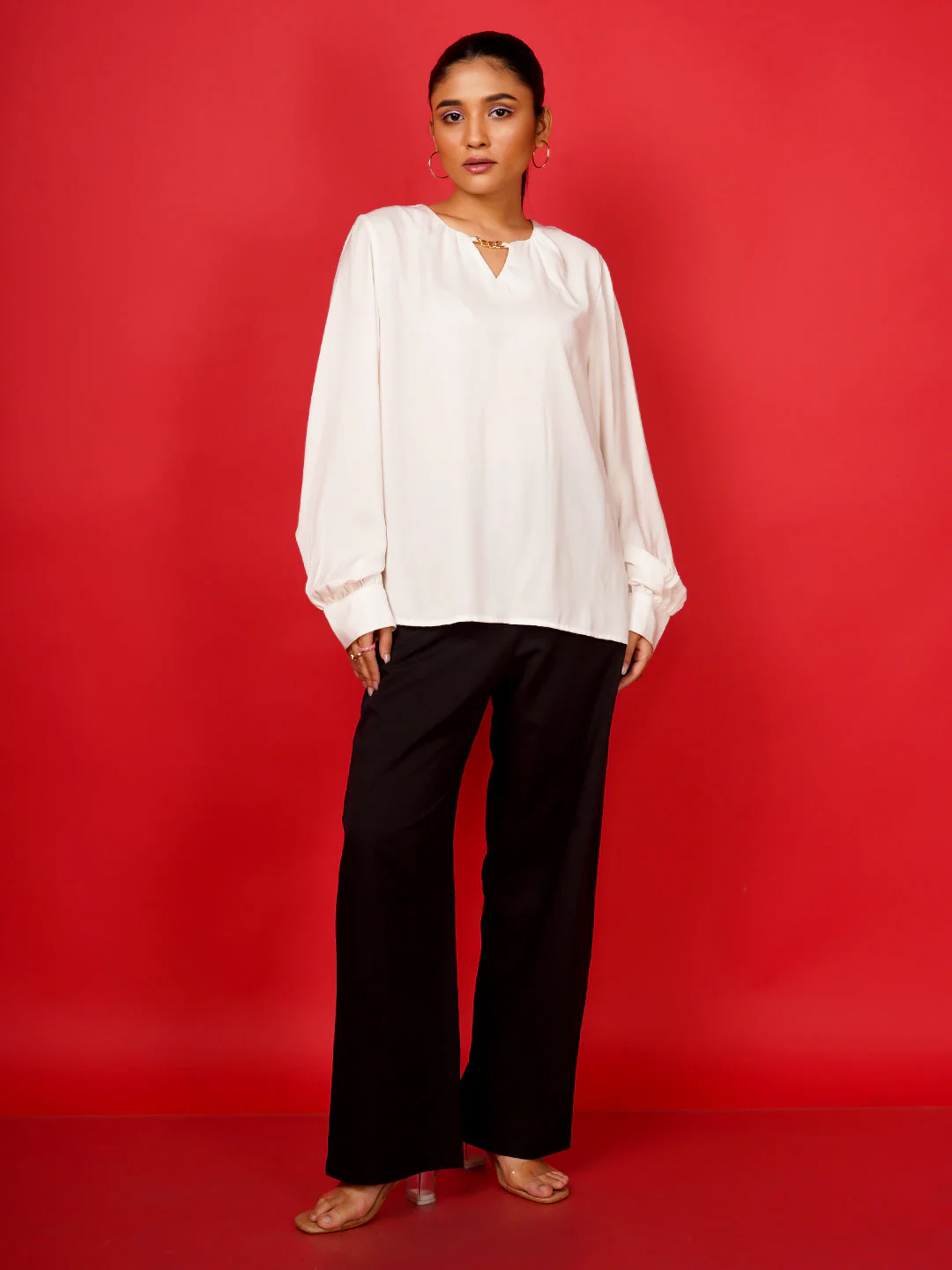 Off White Plain Basic Top - Image 5