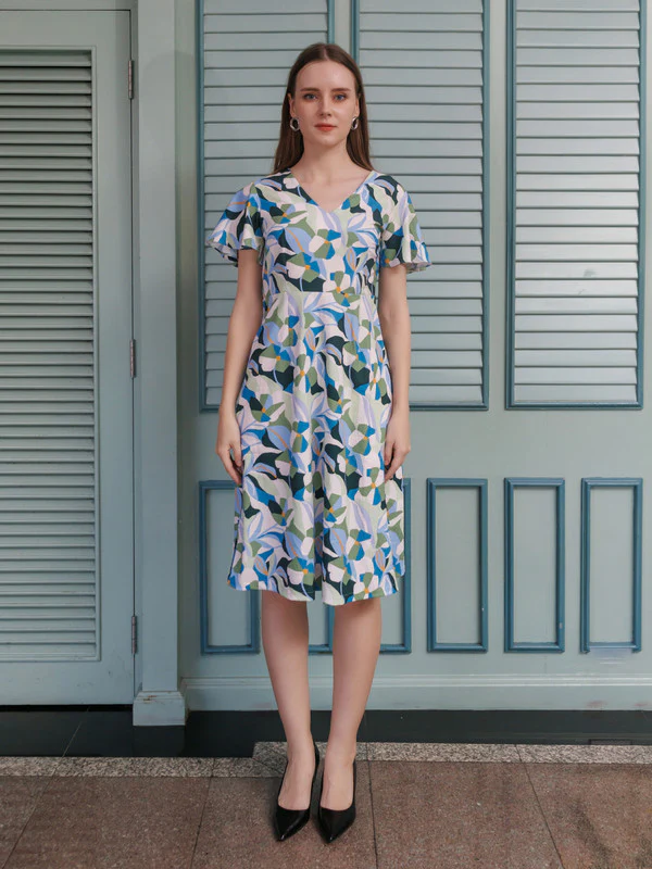 Off White Printed A-Line Midi Dress - Image 2