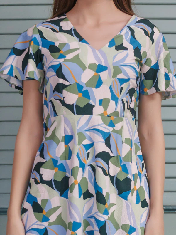 Off White Printed A-Line Midi Dress - Image 7