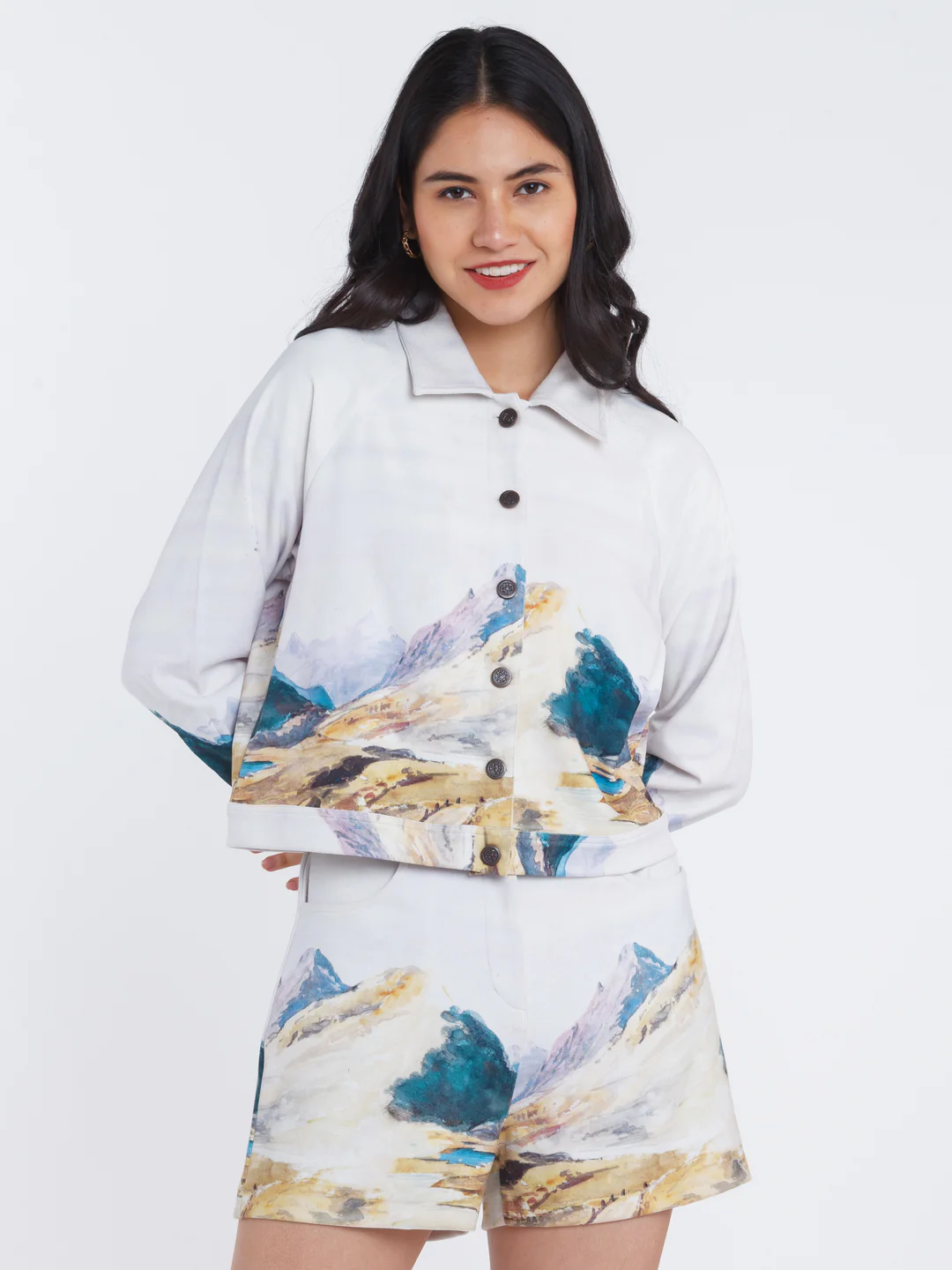 Off White Printed Buttoned Jacket - Image 2