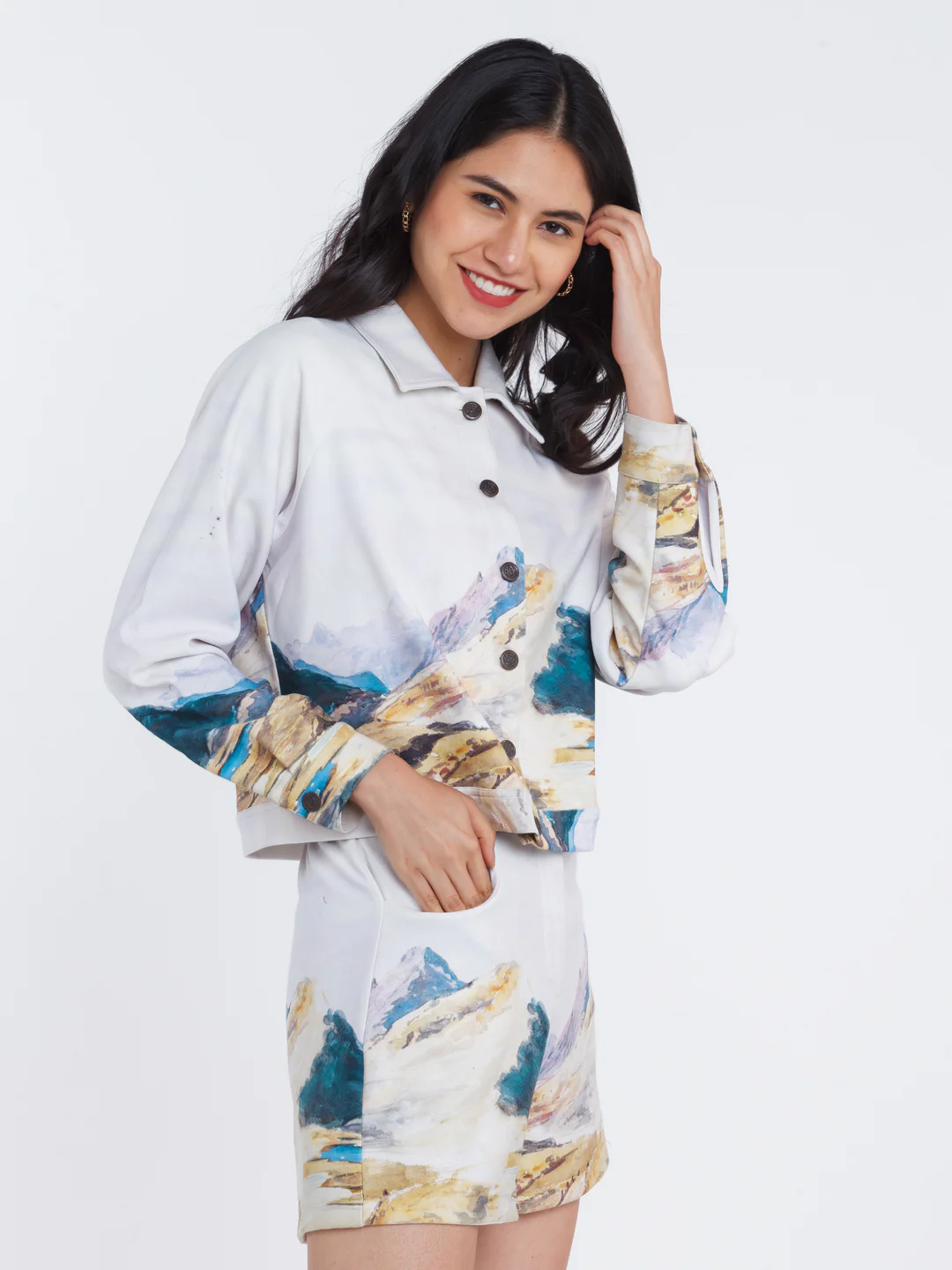 Off White Printed Buttoned Jacket - Image 3