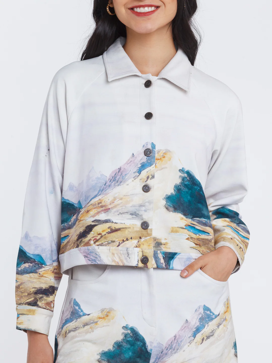 Off White Printed Buttoned Jacket - Image 6