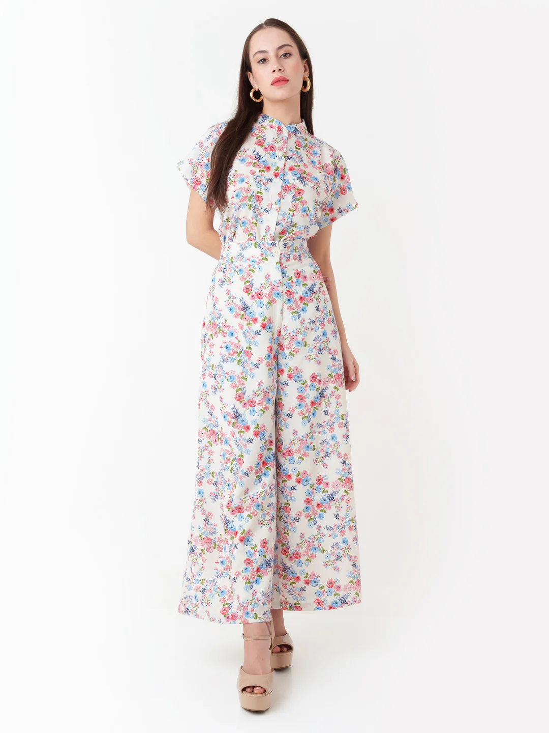 Off White Printed Buttoned Top