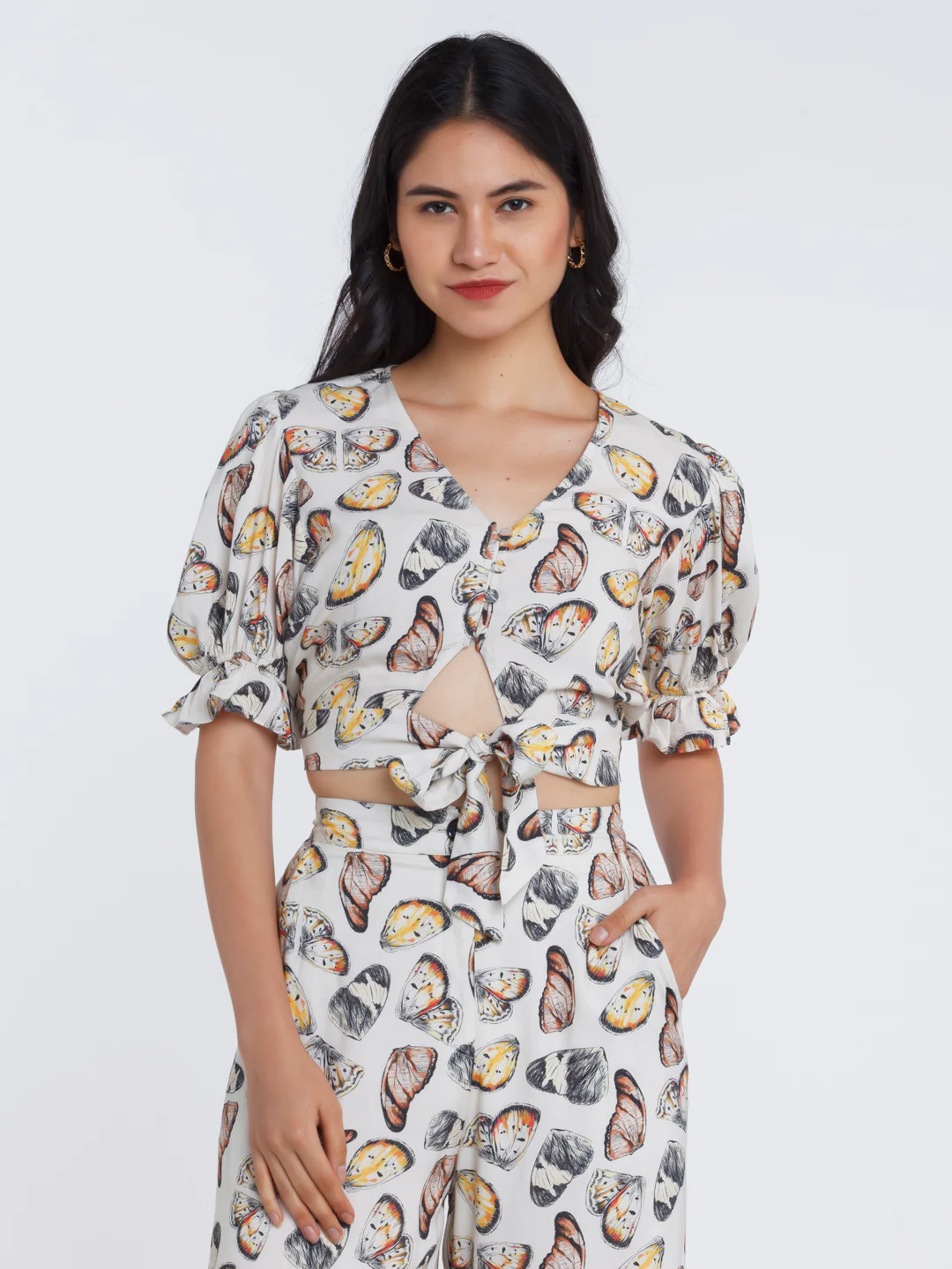 Off White Printed Crop Top - Image 2