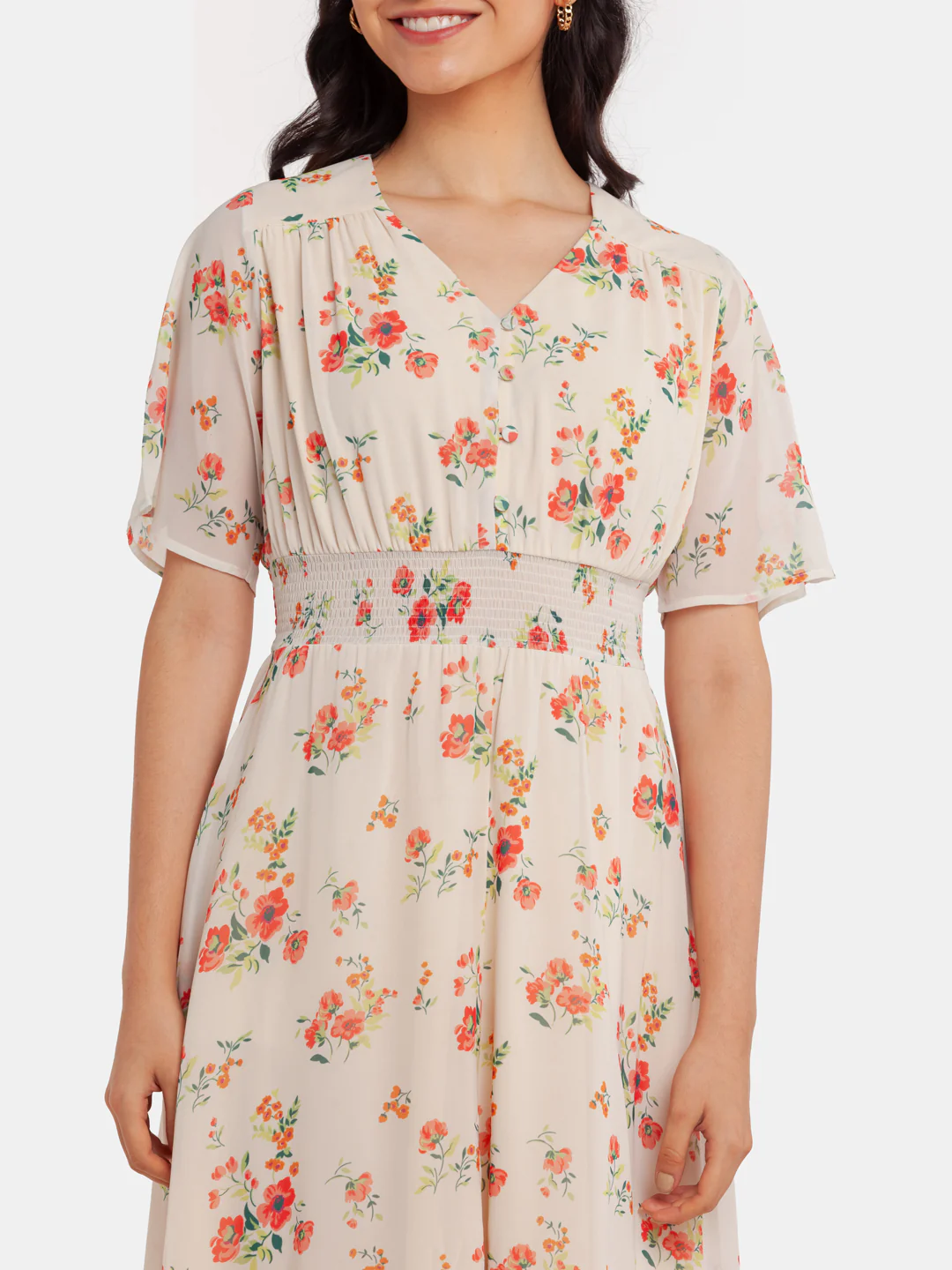 Off White Printed Elasticated Maxi Dress - Image 6