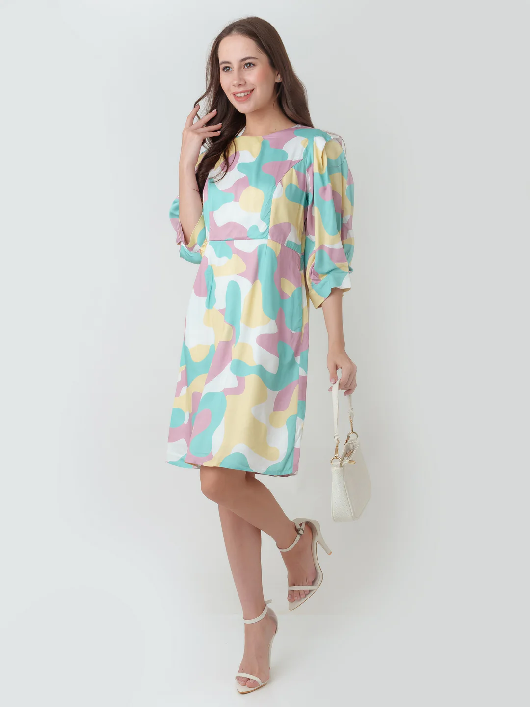 Off White Printed Fitted Short Dress