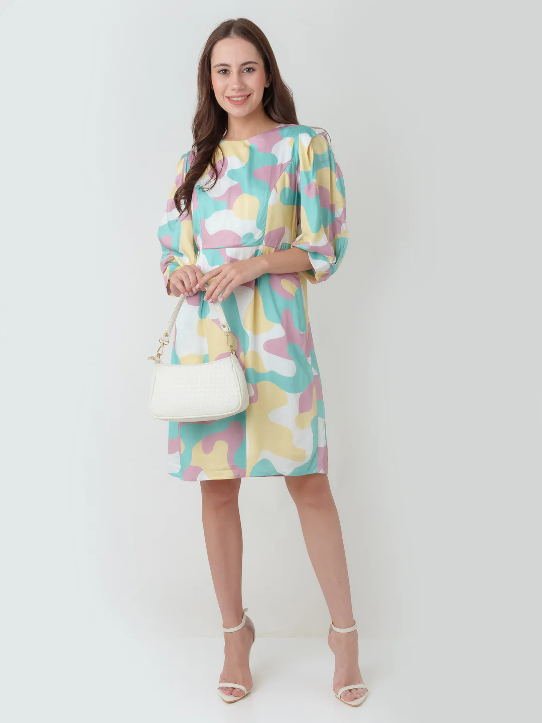 Off White Printed Fitted Short Dress - Image 5