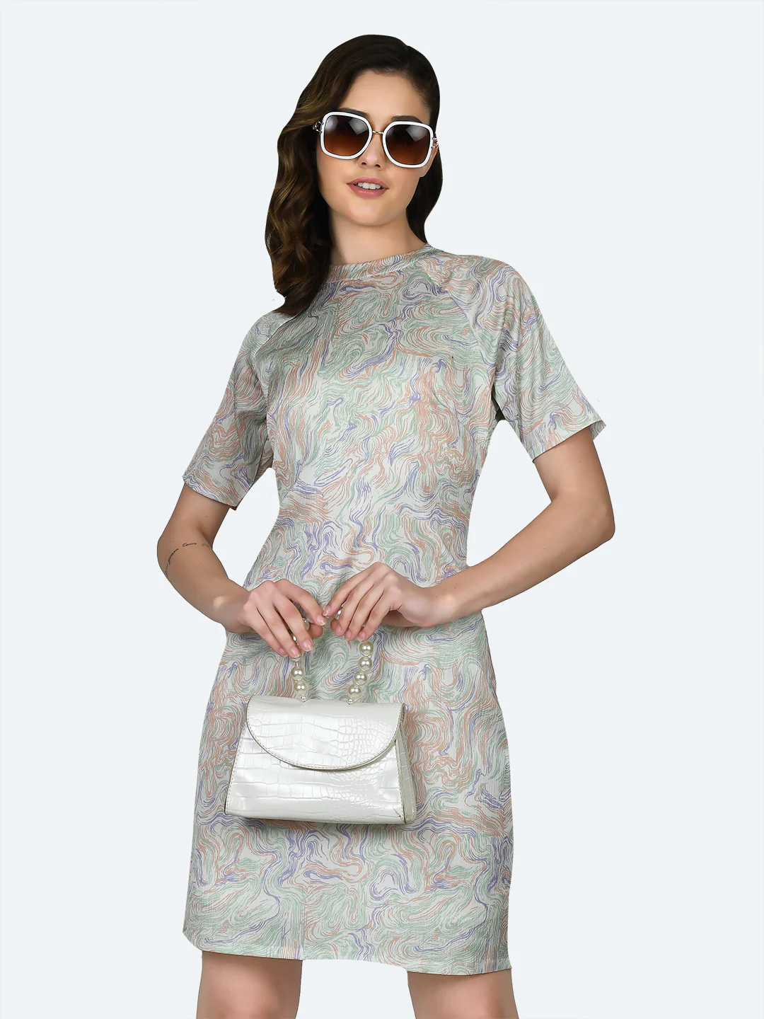 Off White Printed Fitted Short Dress - Image 2