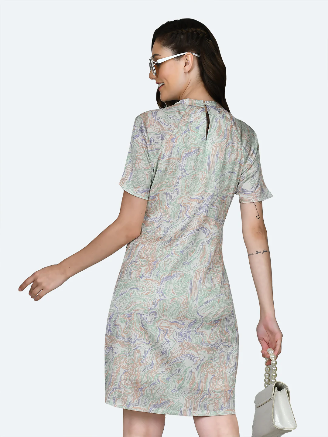Off White Printed Fitted Short Dress - Image 4