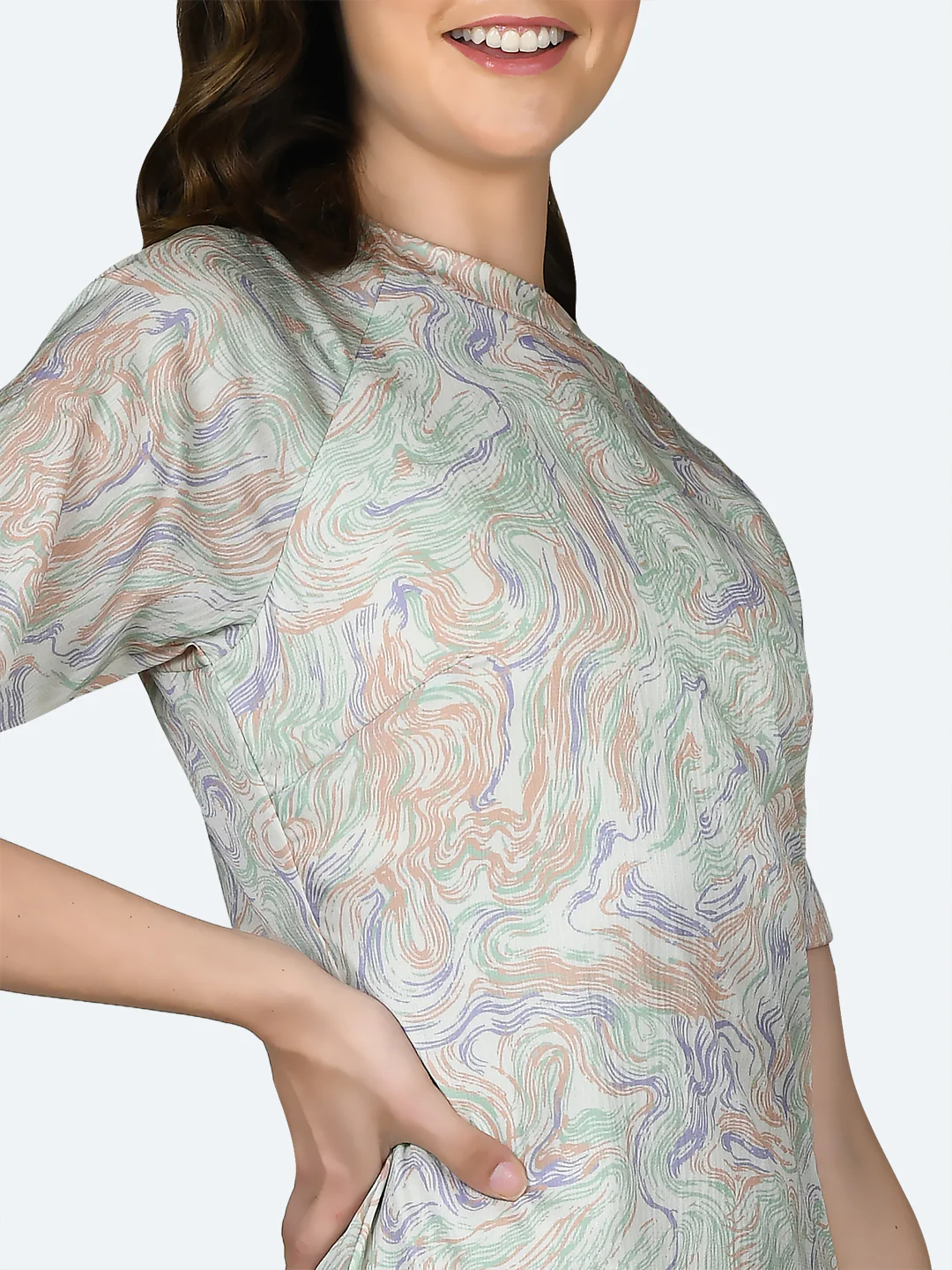 Off White Printed Fitted Short Dress - Image 6