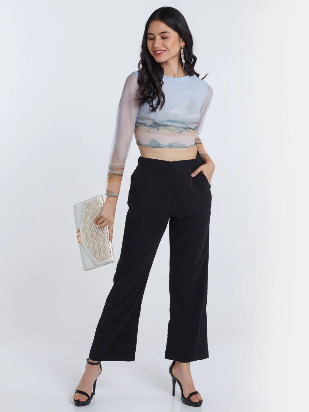 Off White Printed Fitted Top - Image 5