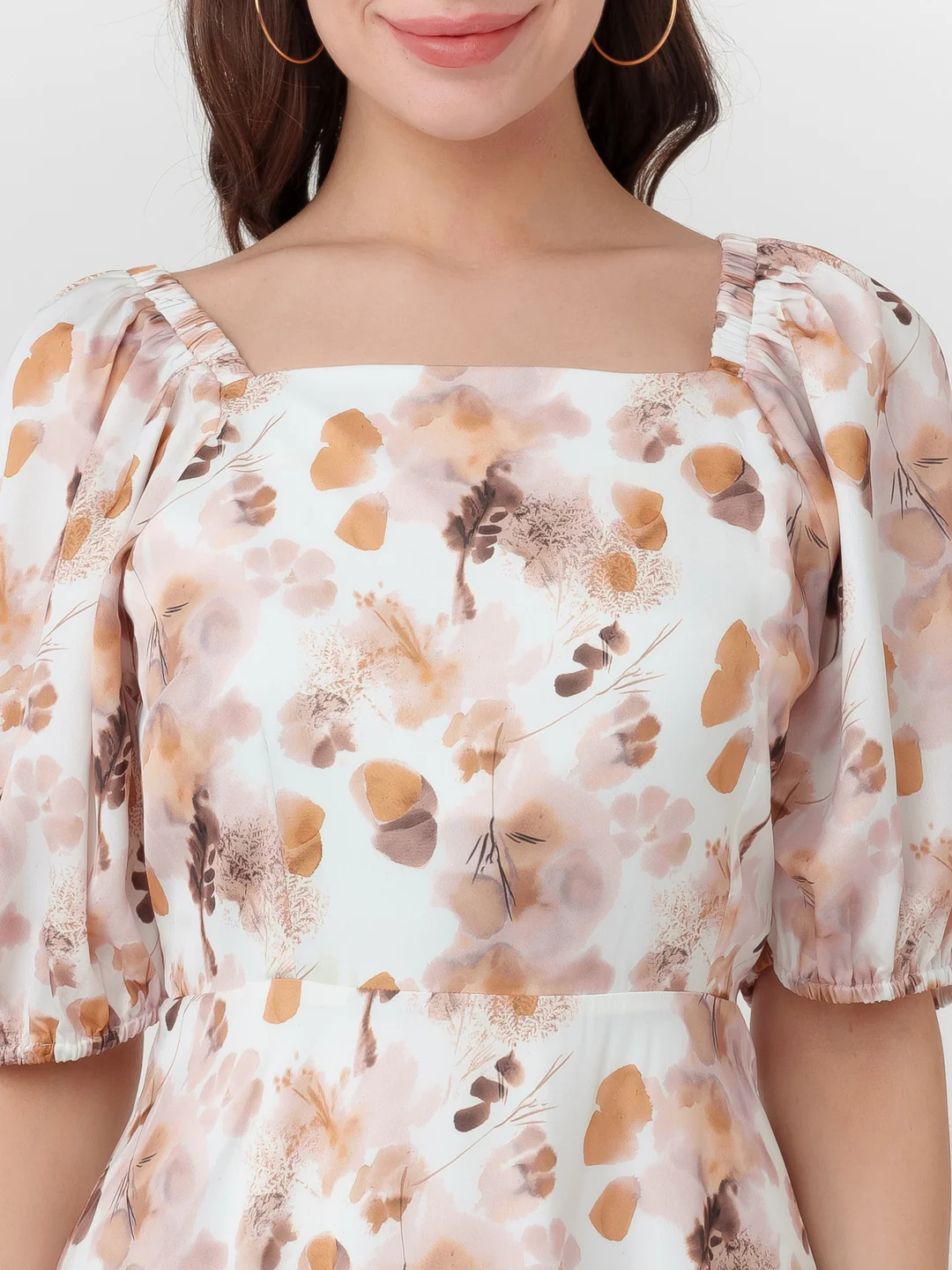 Off White Printed Flared Short Dress - Image 6
