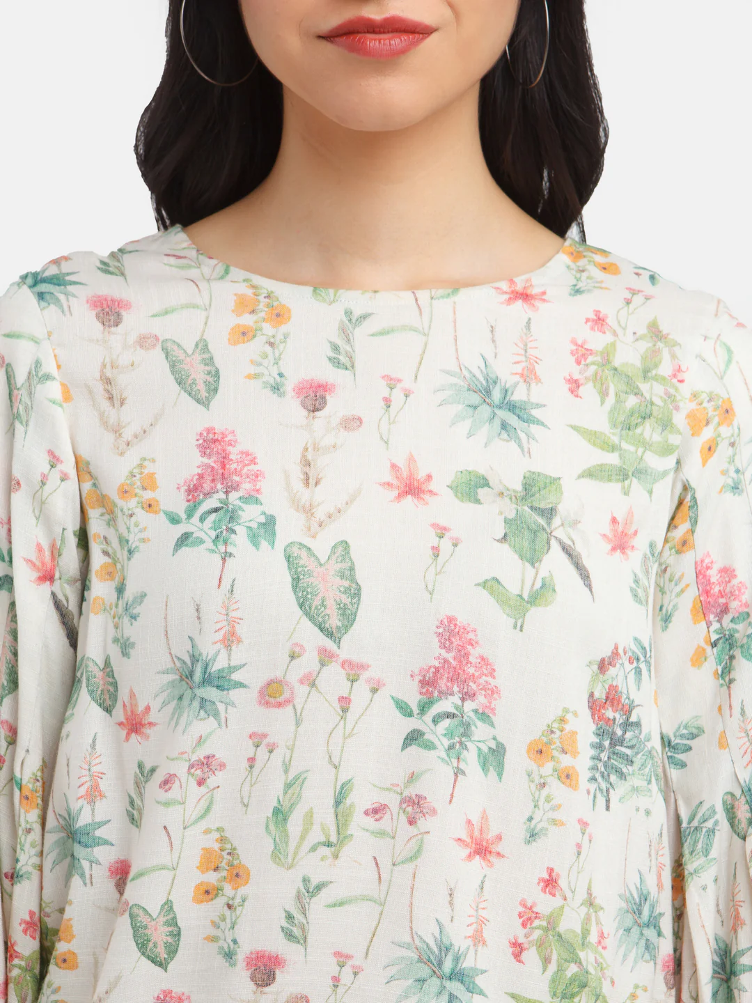 Off White Printed Flared Sleeve Top - Image 6