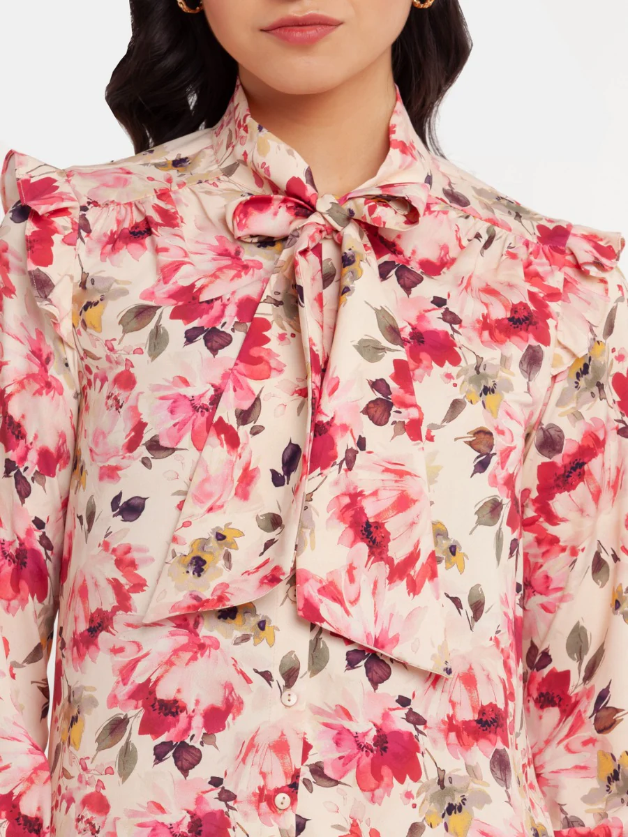 Off White Printed Frill Top - Image 2