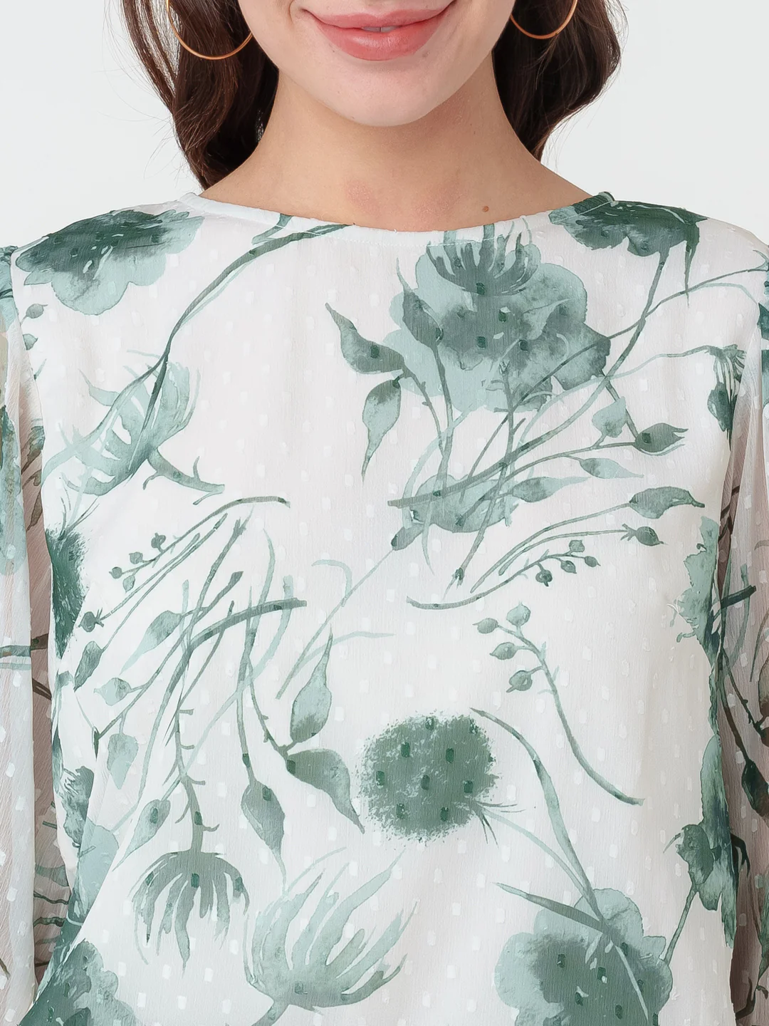 Off White Printed Frill Top - Image 6