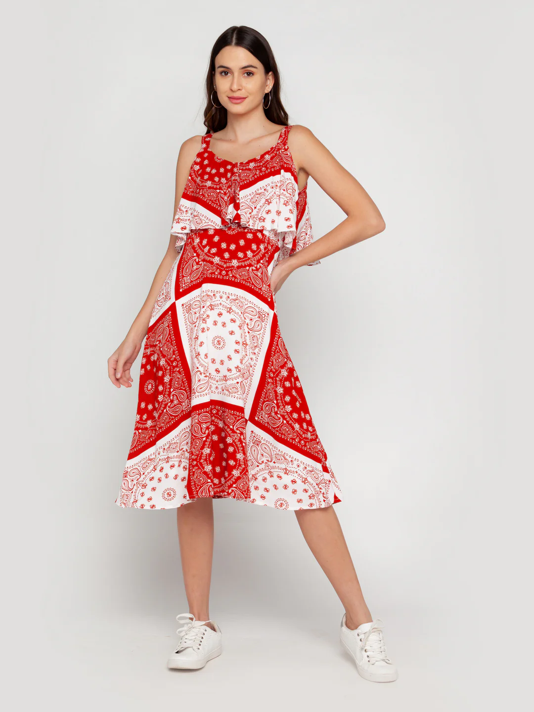 Off White Printed Layered Midi Dress - Image 2