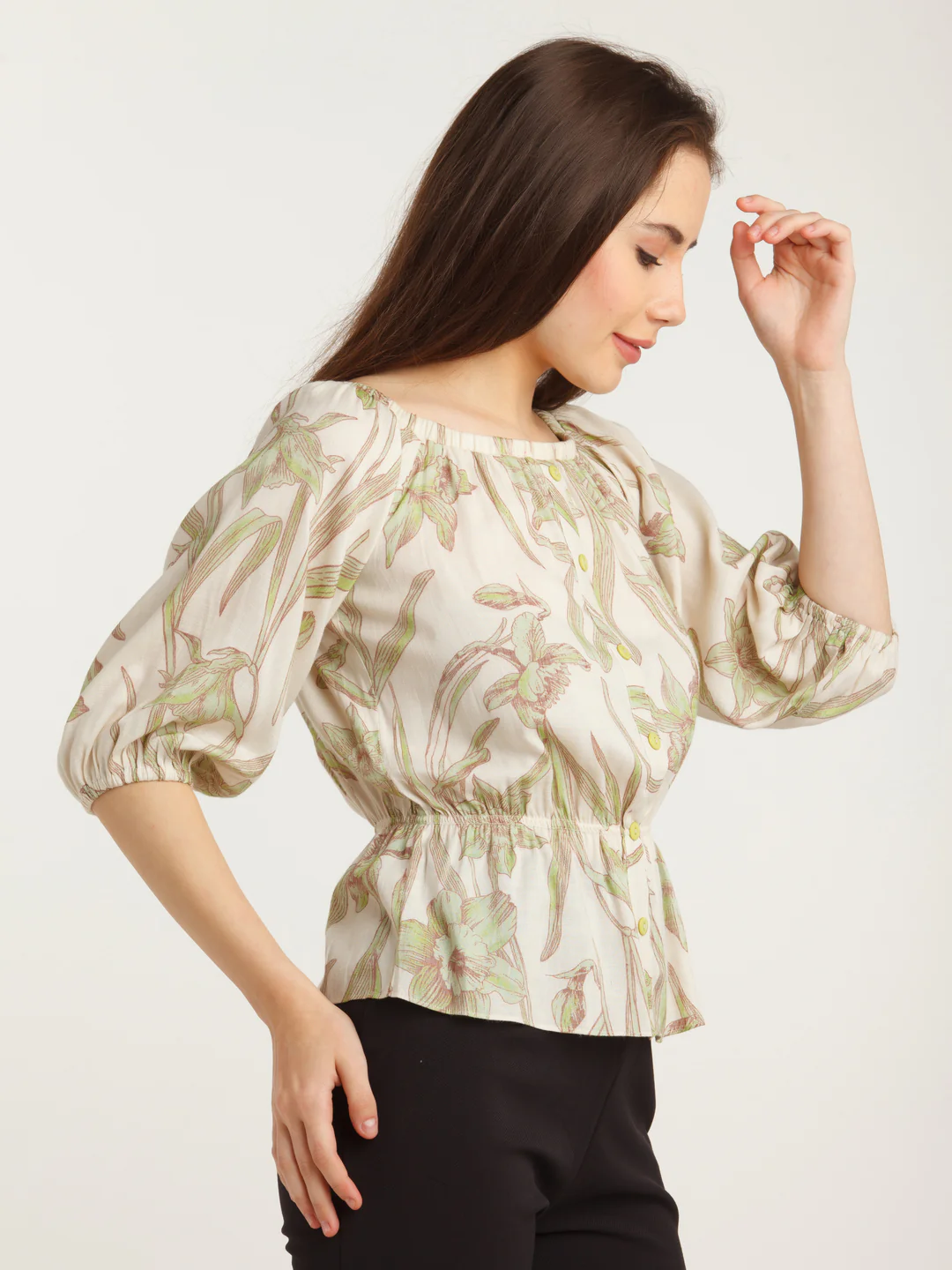 Off White Printed Off-shoulder Top - Image 3