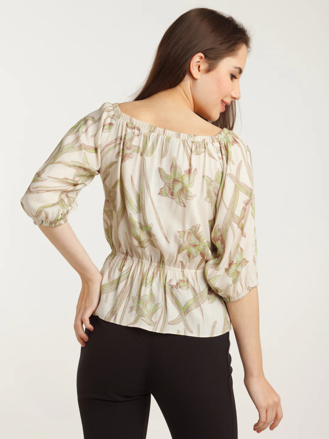 Off White Printed Off-shoulder Top - Image 4
