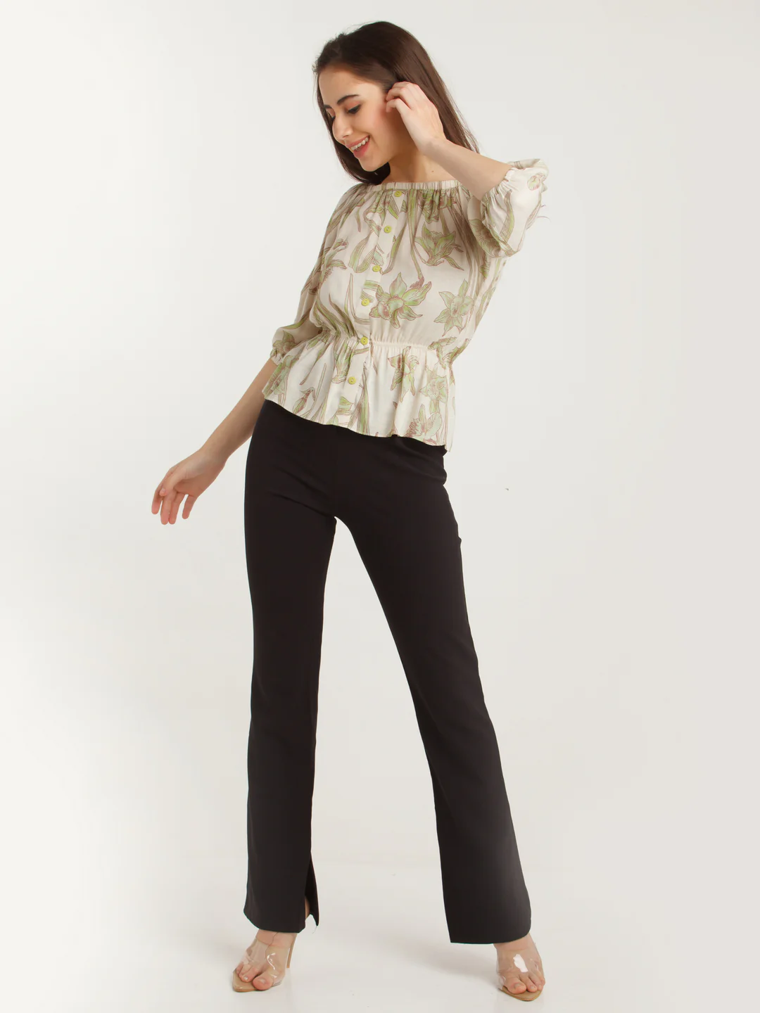 Off White Printed Off-shoulder Top - Image 5