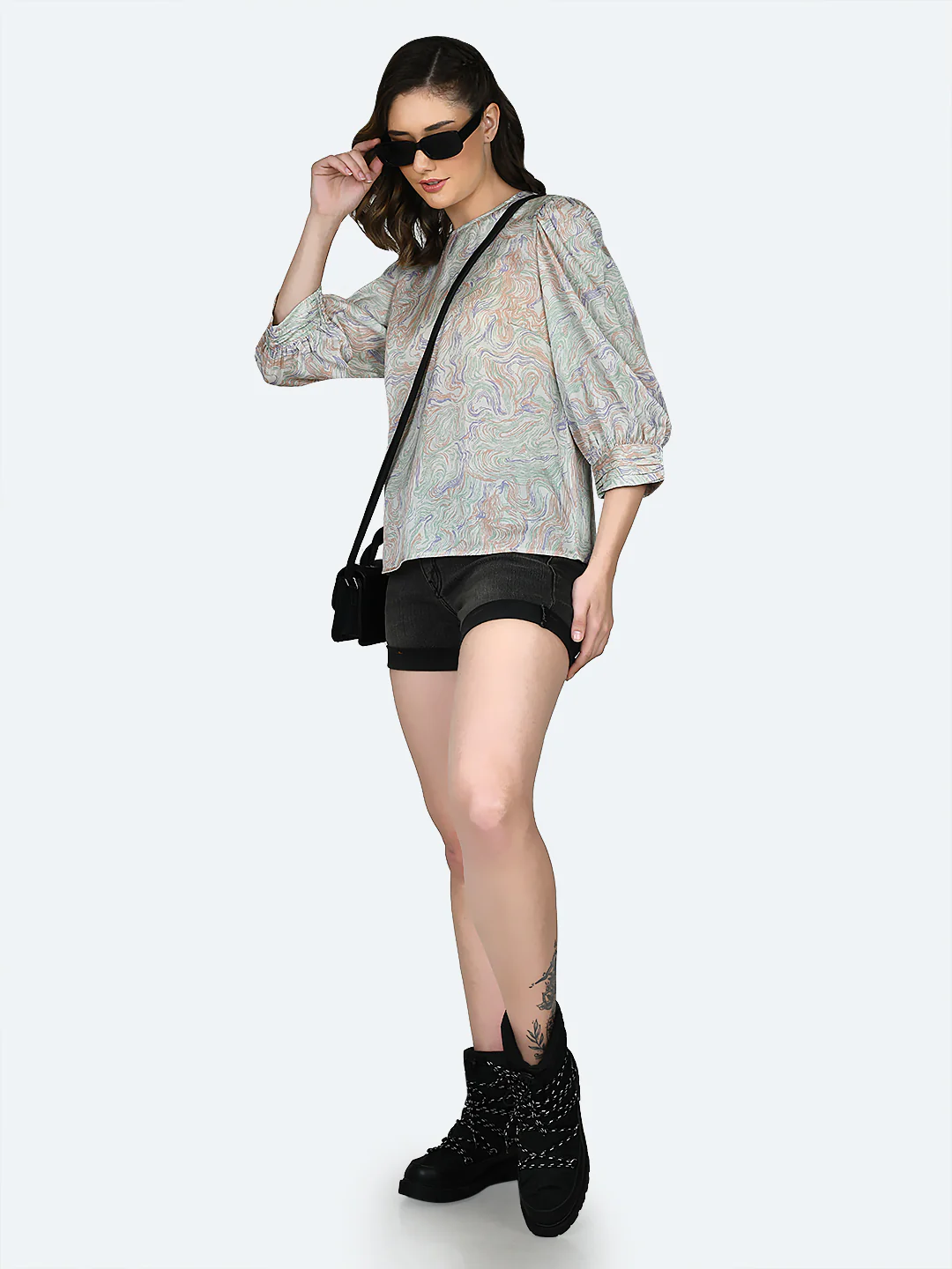 Off White Printed Ruched Top - Image 5
