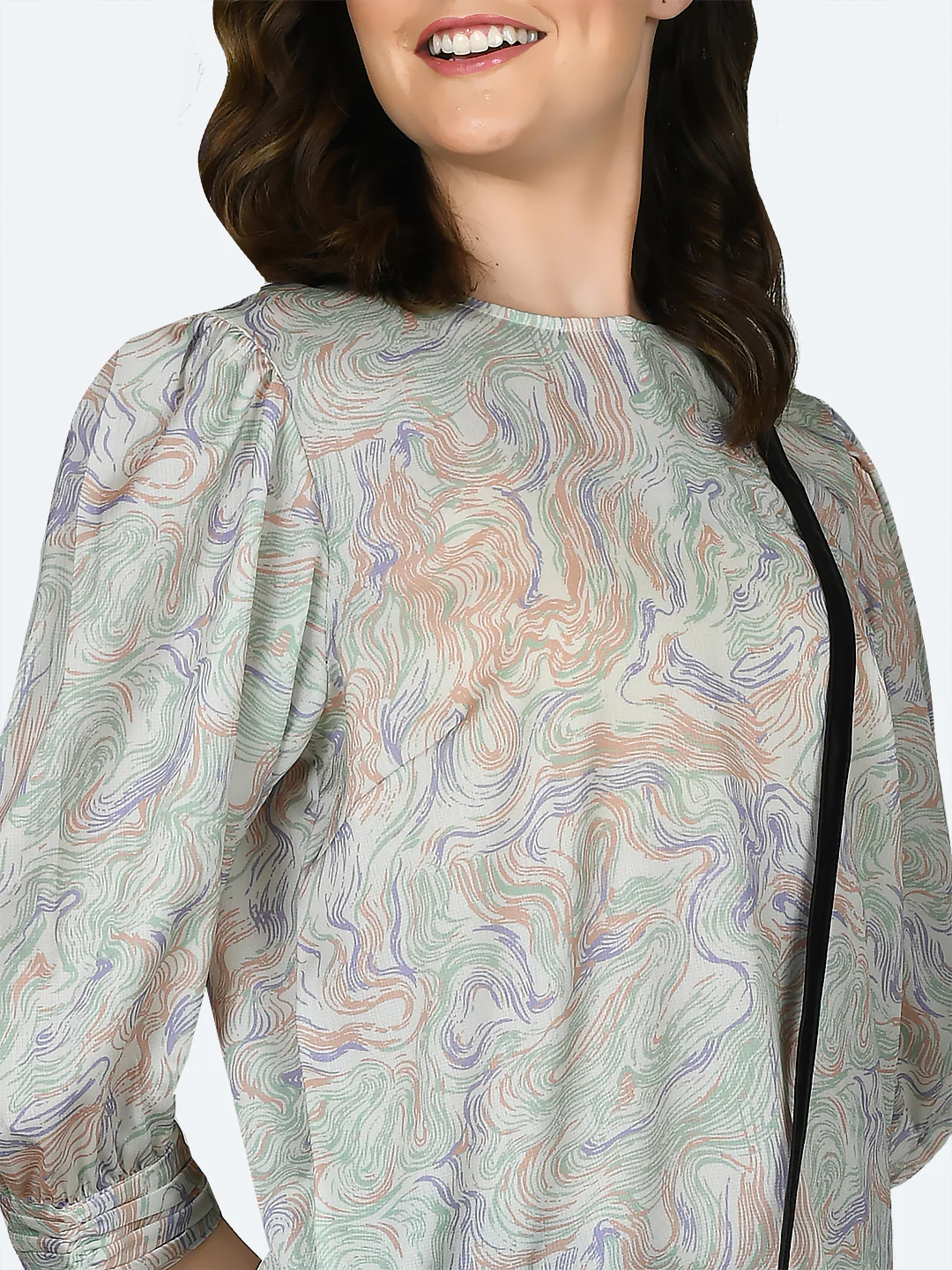 Off White Printed Ruched Top - Image 6