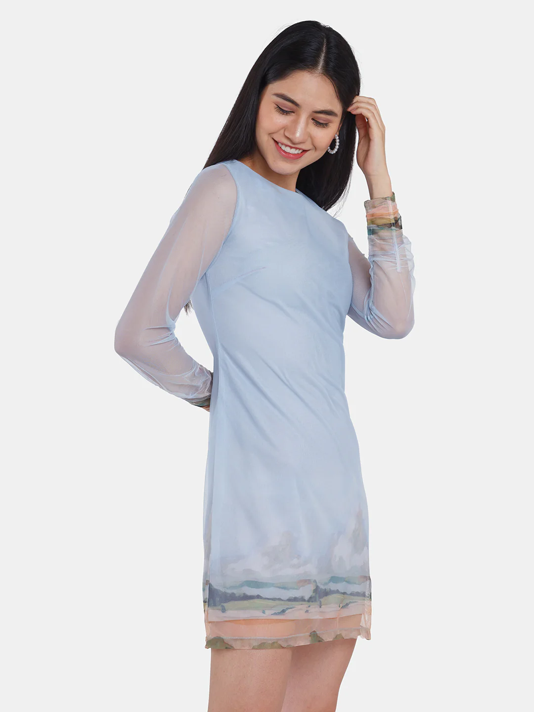 Off White Printed Short Dress - Image 3