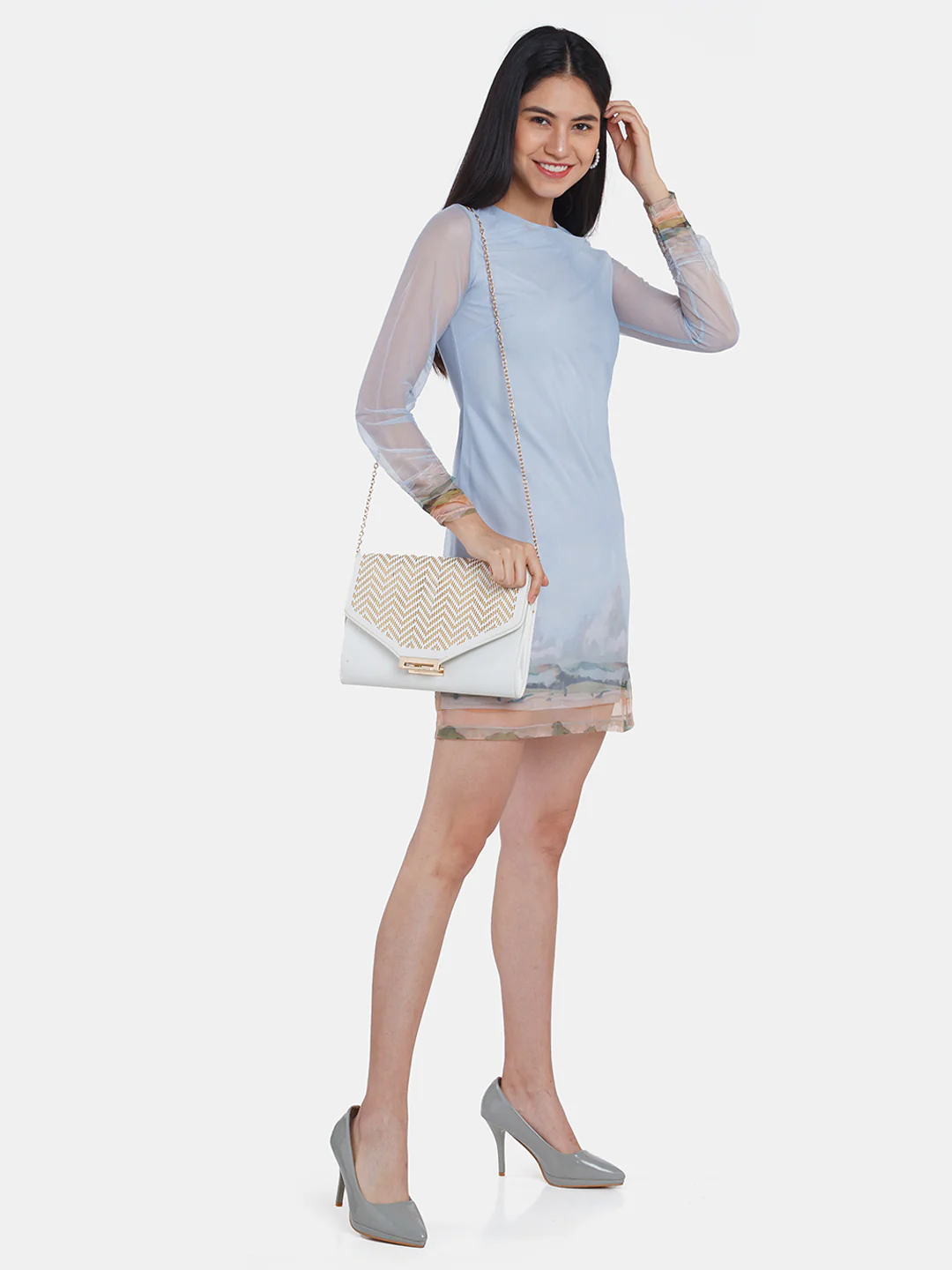 Off White Printed Short Dress - Image 5