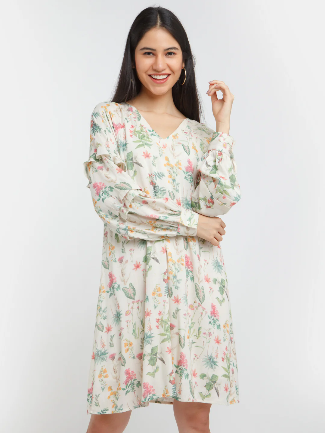 Off White Printed Short Dress - Image 2