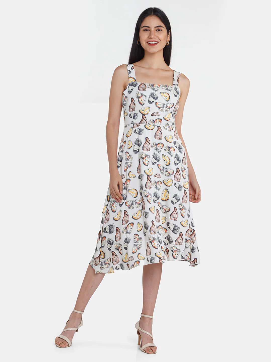 Off White Printed Strappy Midi Dress - Image 2