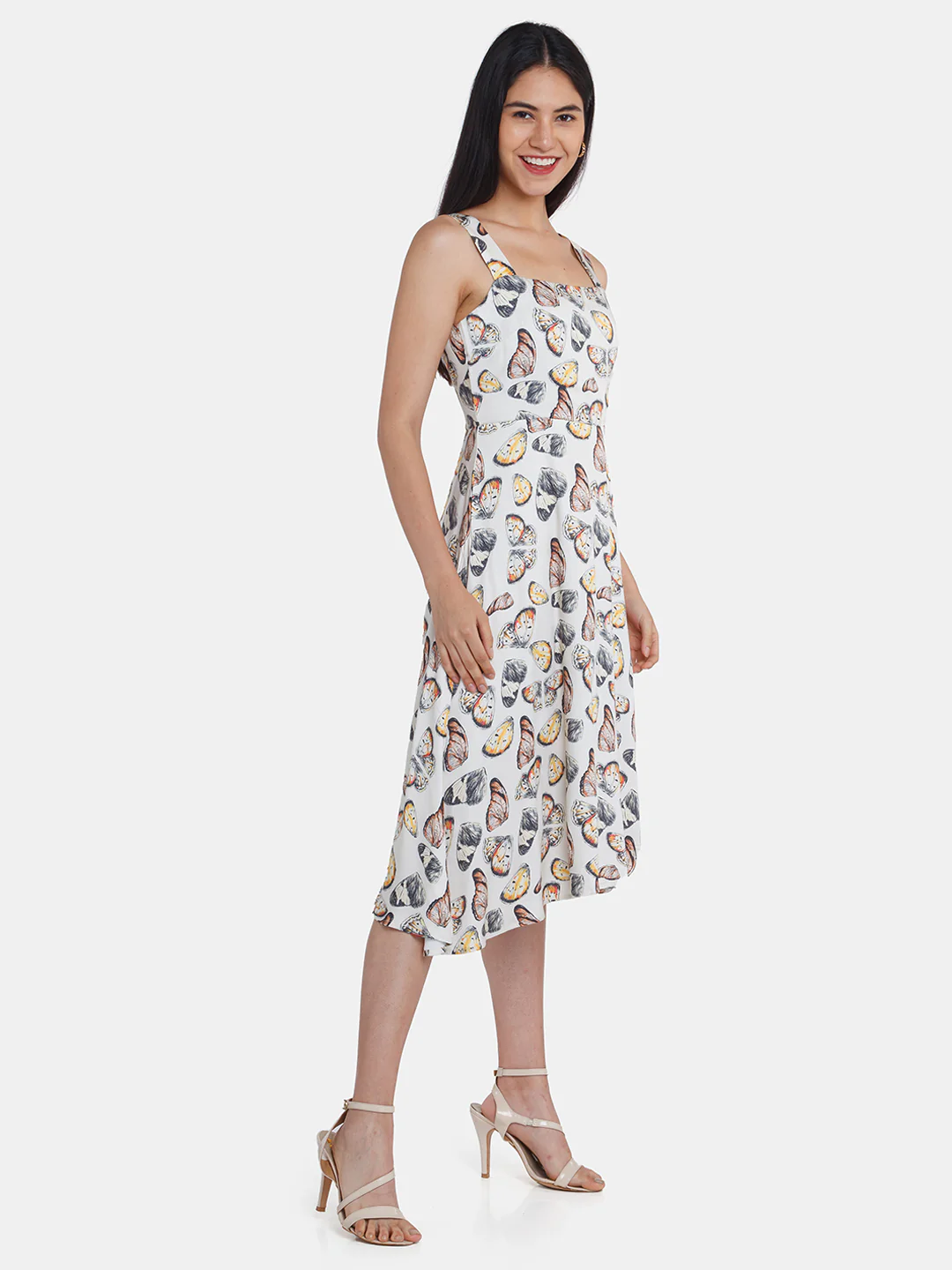 Off White Printed Strappy Midi Dress - Image 3