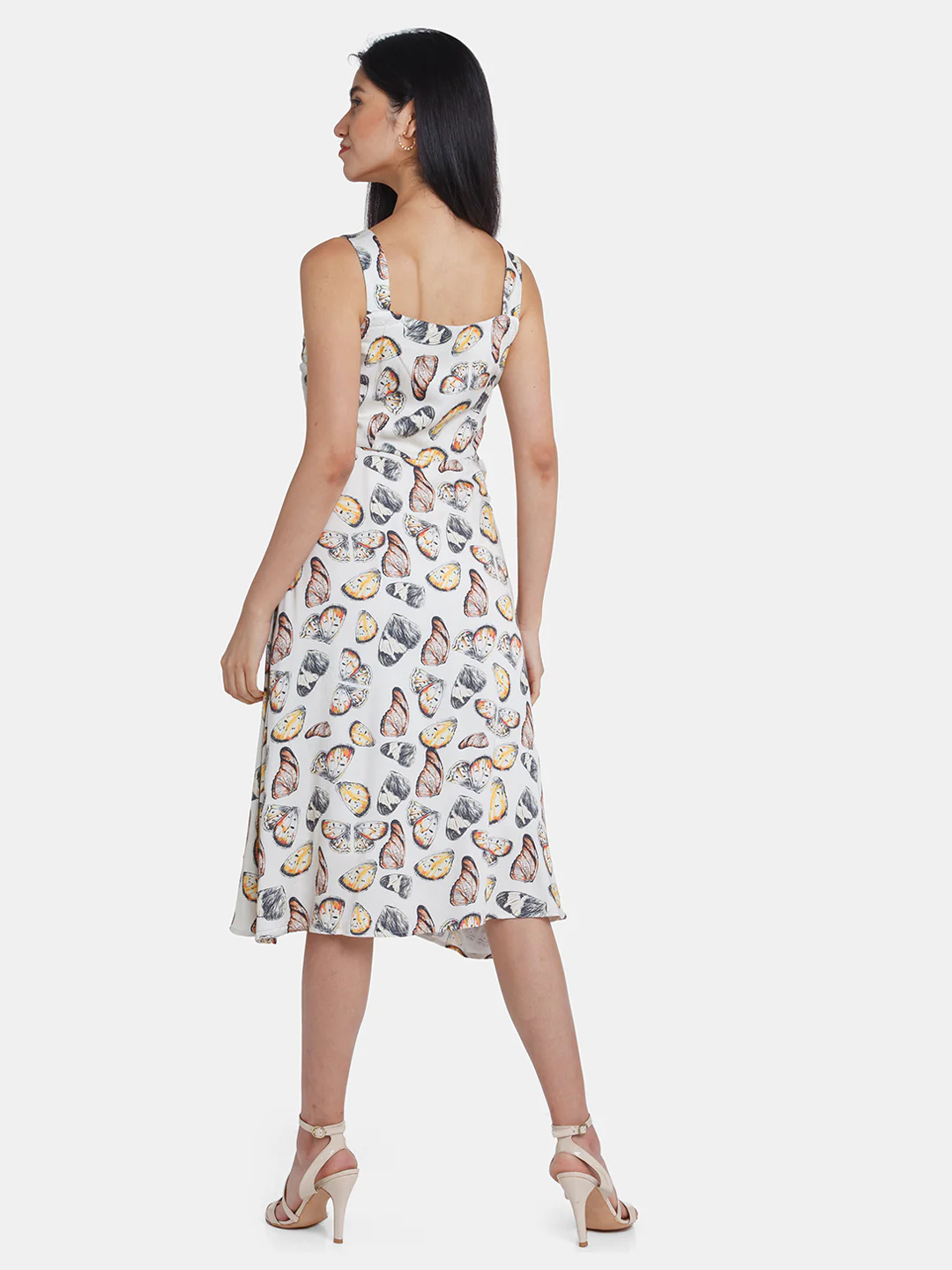 Off White Printed Strappy Midi Dress - Image 4