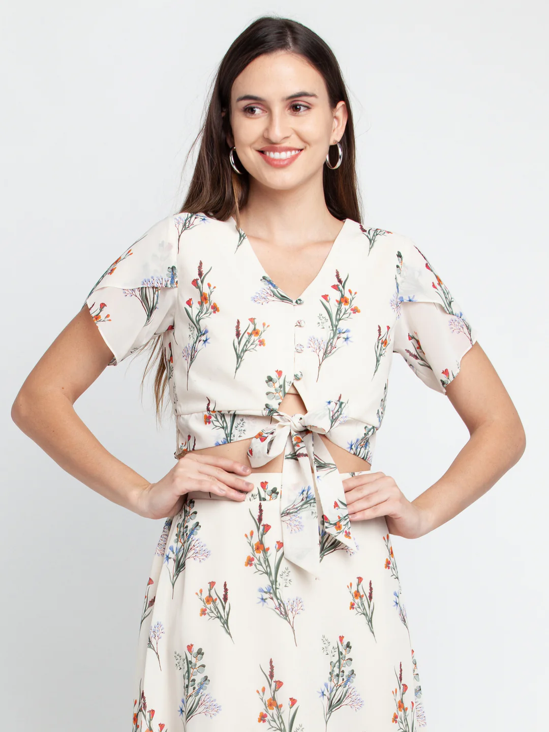 Off White Printed Tie-Up Top - Image 2