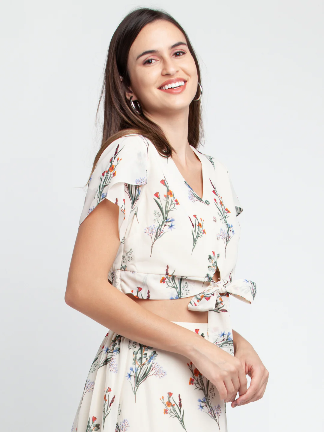 Off White Printed Tie-Up Top - Image 3