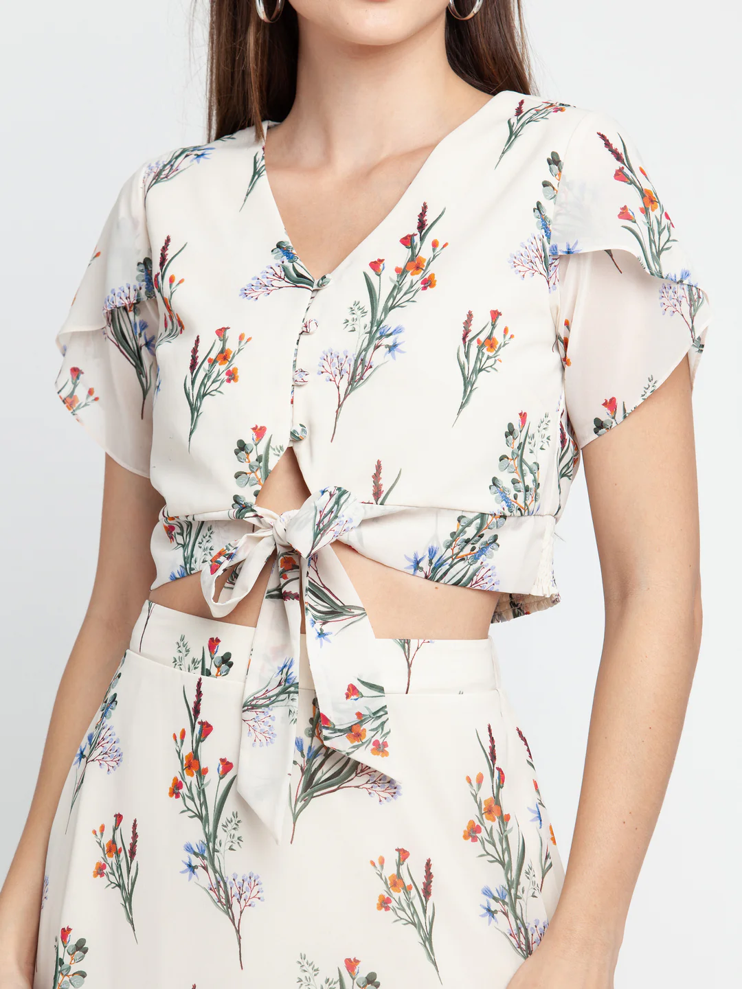 Off White Printed Tie-Up Top - Image 6