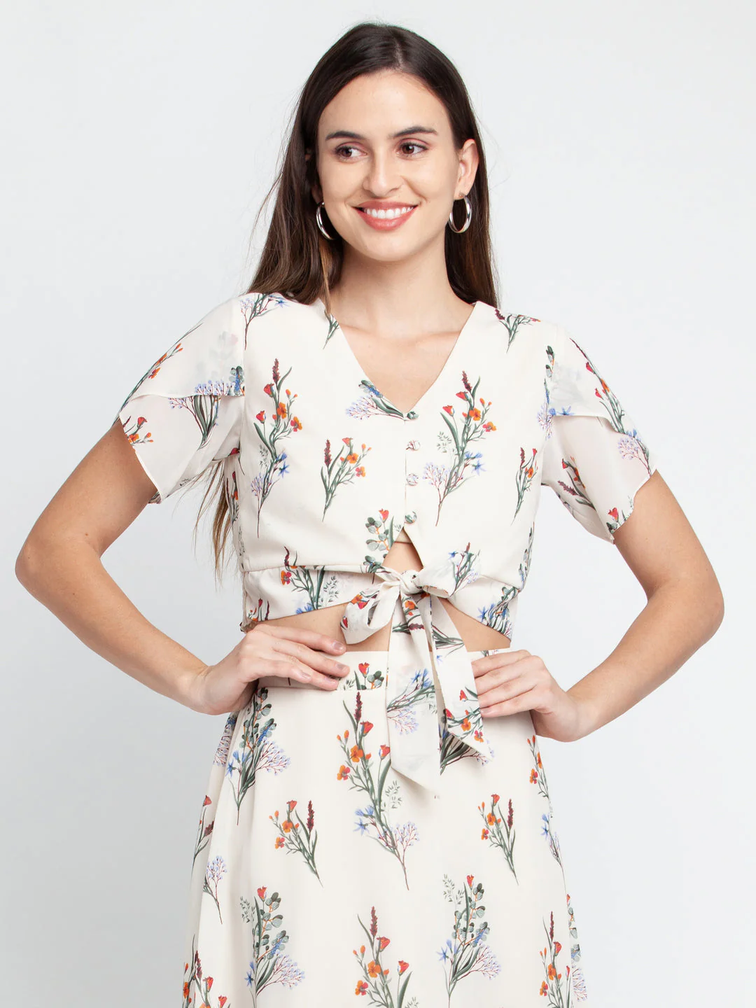 Off White Printed Tie-Up Top - Image 2