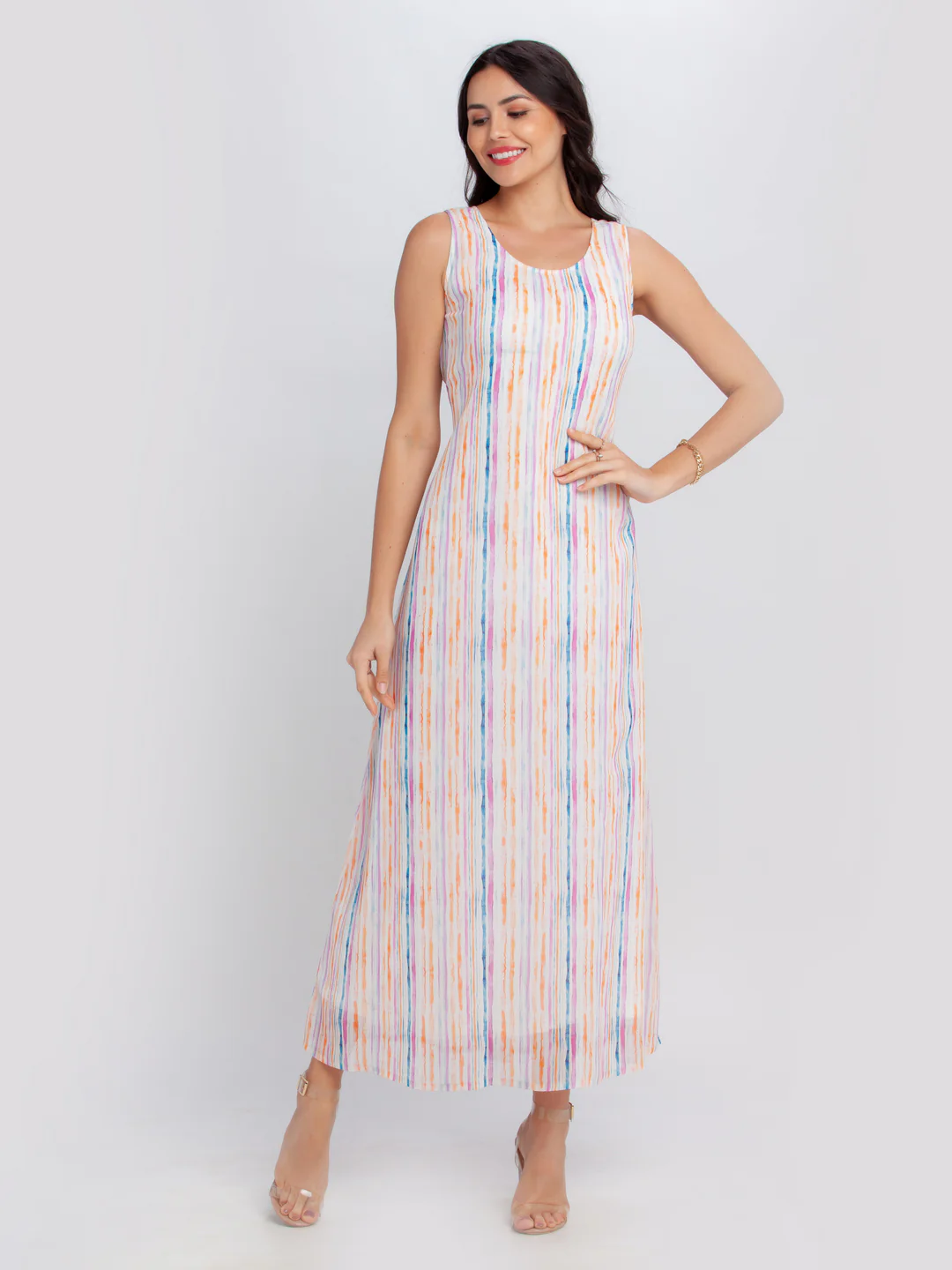 Off White Printed Tie-Up Maxi Dress - Image 2