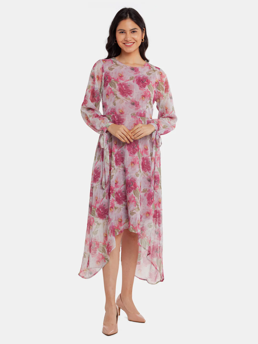 Off White Printed Tie-Up Midi Dress - Image 2