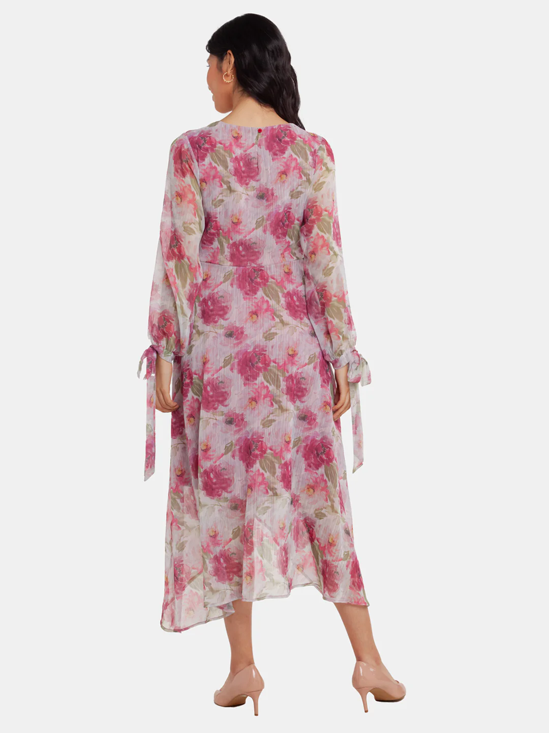 Off White Printed Tie-Up Midi Dress - Image 3