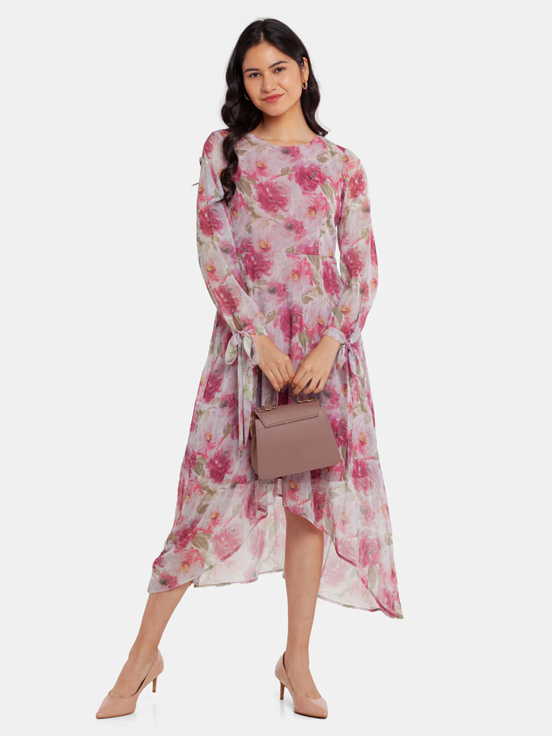 Off White Printed Tie-Up Midi Dress - Image 5