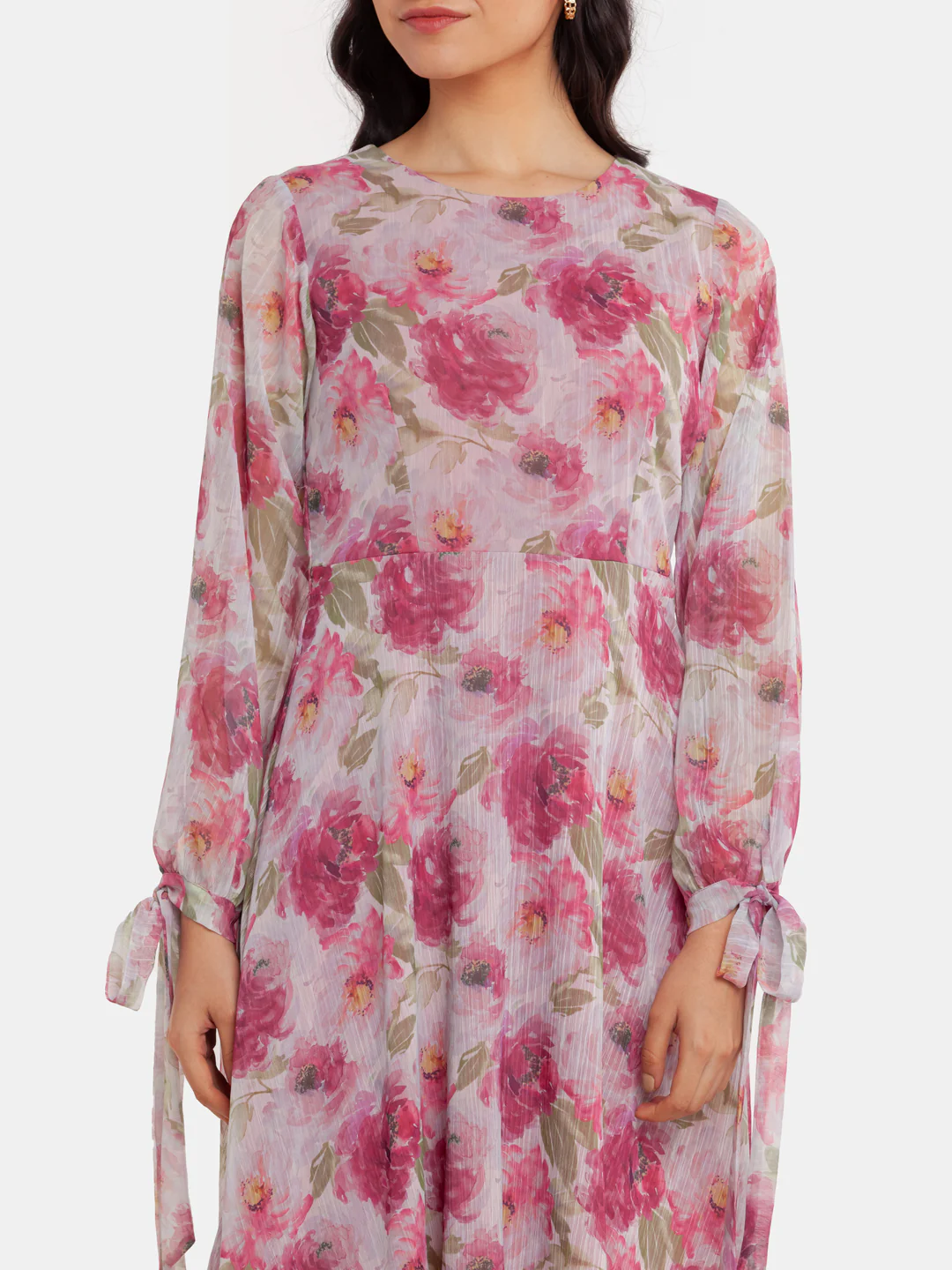 Off White Printed Tie-Up Midi Dress - Image 6
