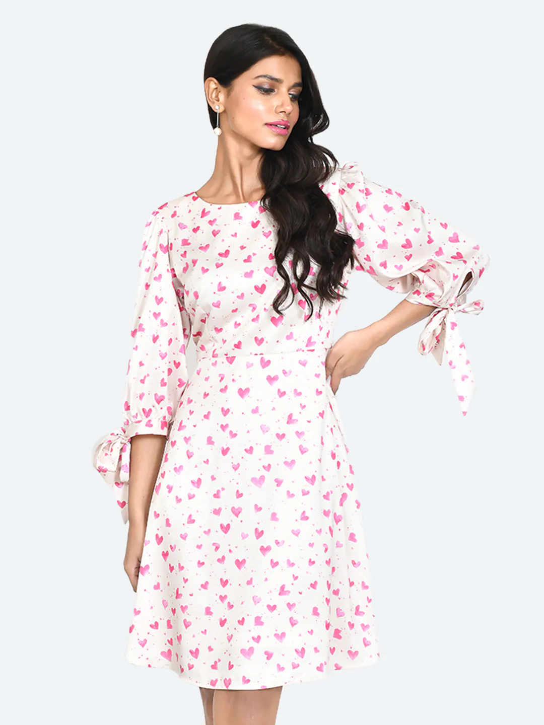 Off White Printed Tie-Up Short Dress - Image 3