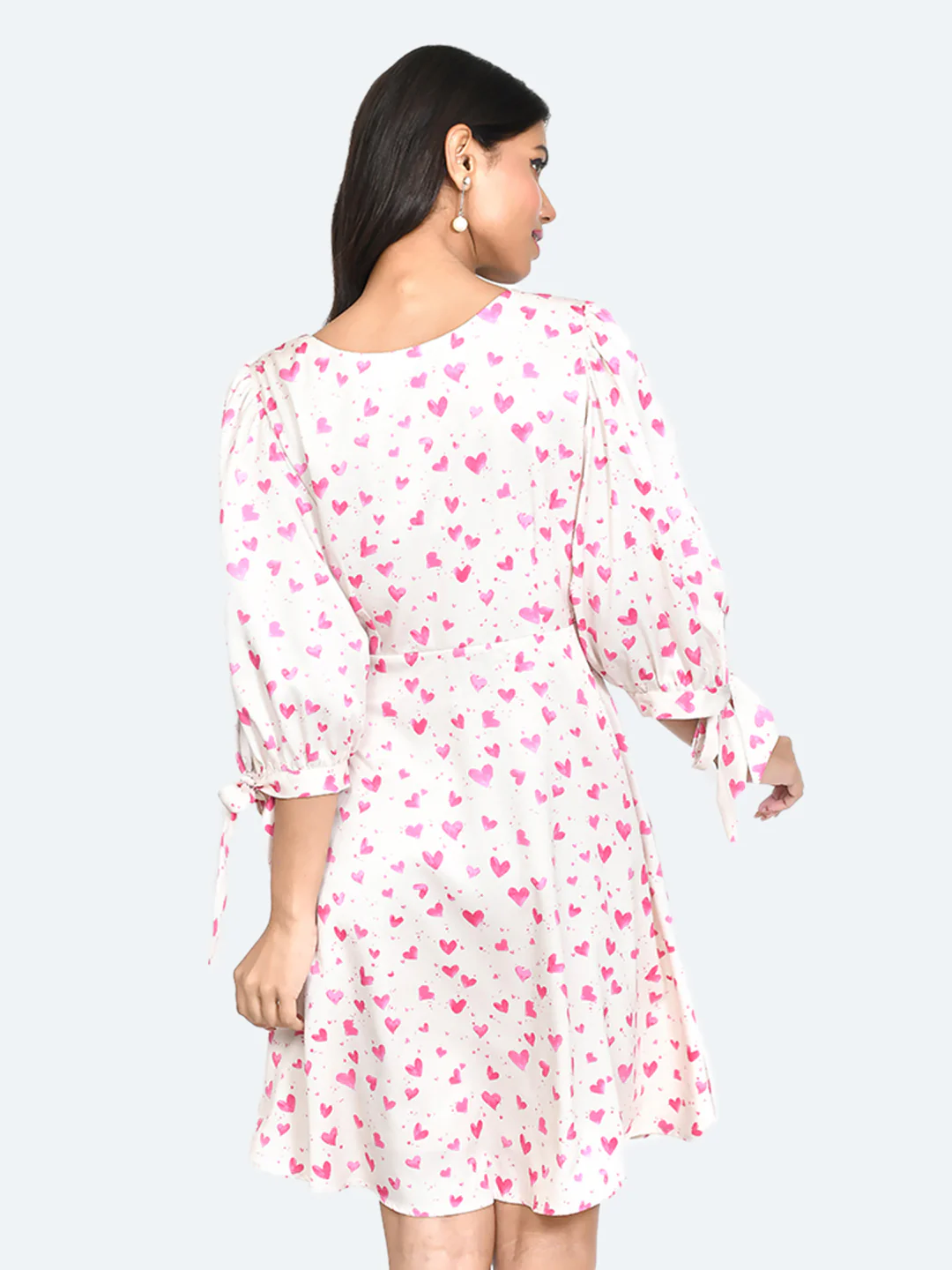 Off White Printed Tie-Up Short Dress - Image 4