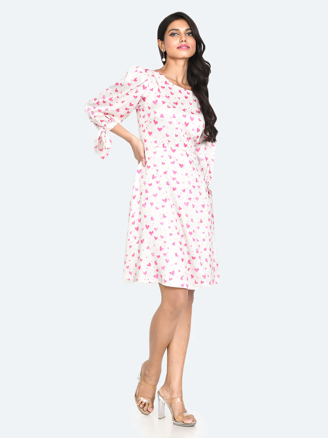 Off White Printed Tie-Up Short Dress - Image 5