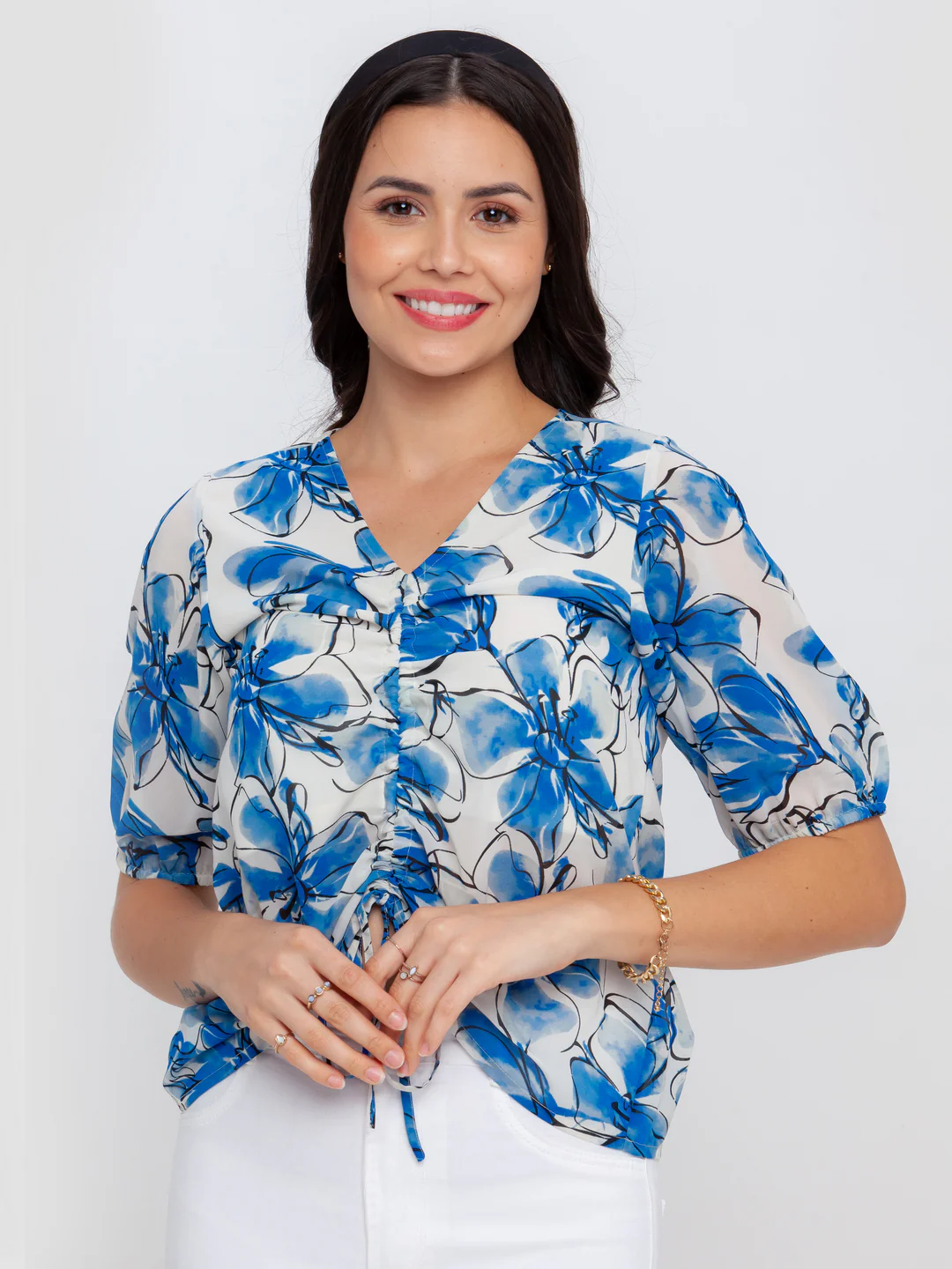 Off White Printed Tie-Up Top - Image 2