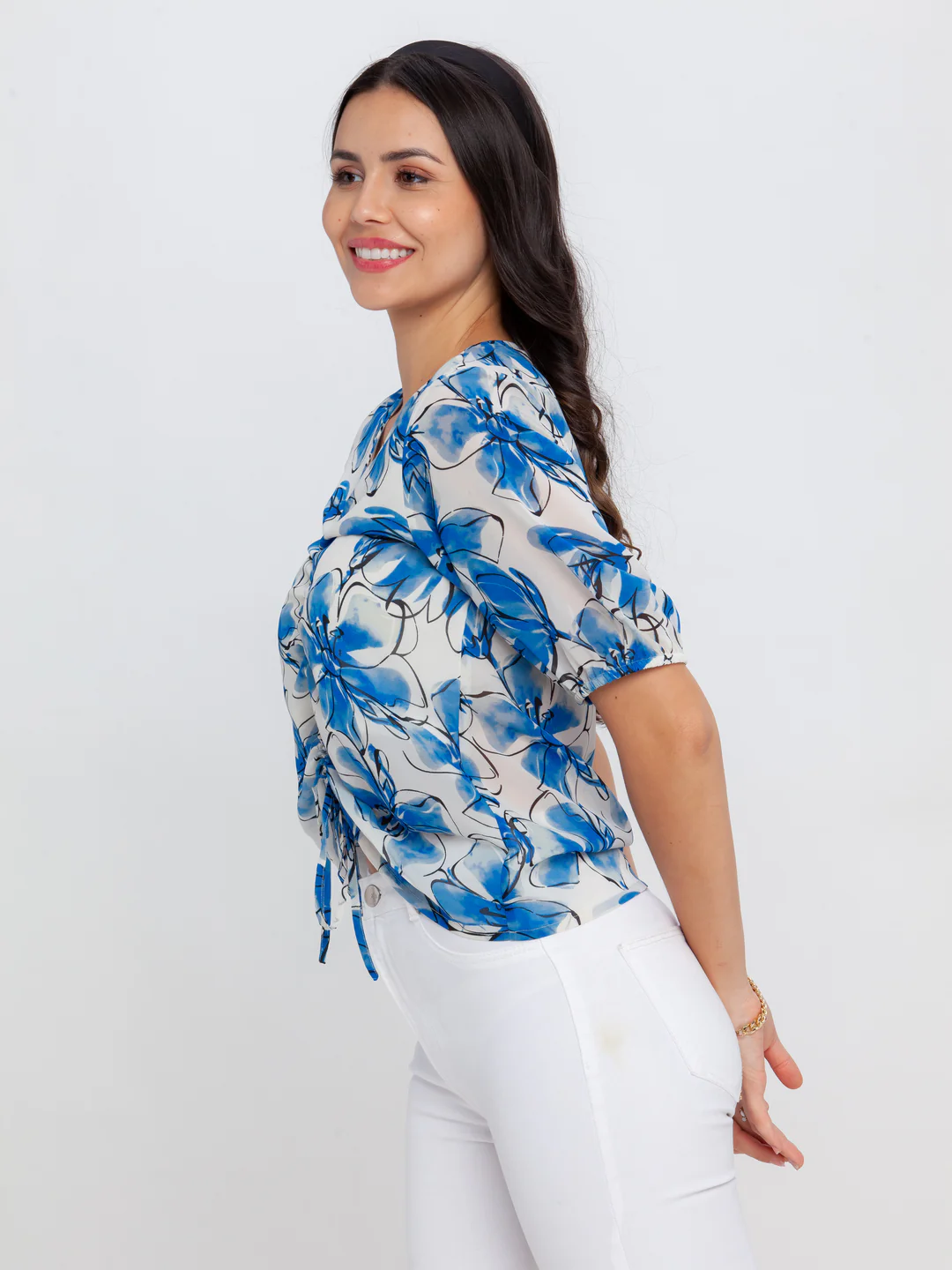 Off White Printed Tie-Up Top - Image 3