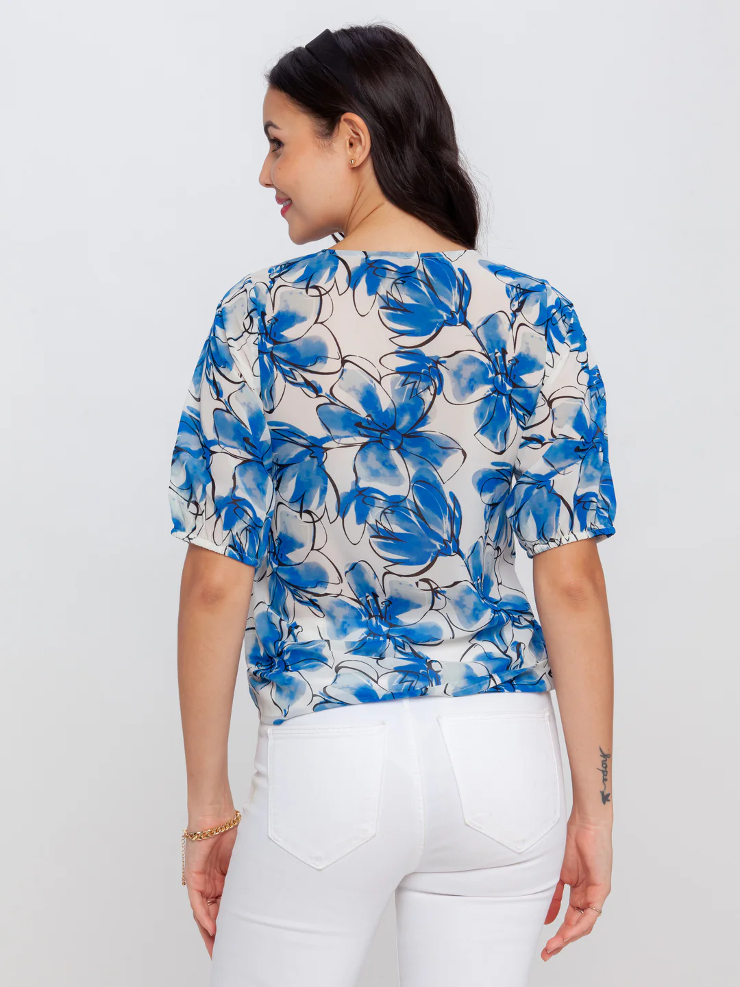 Off White Printed Tie-Up Top - Image 4
