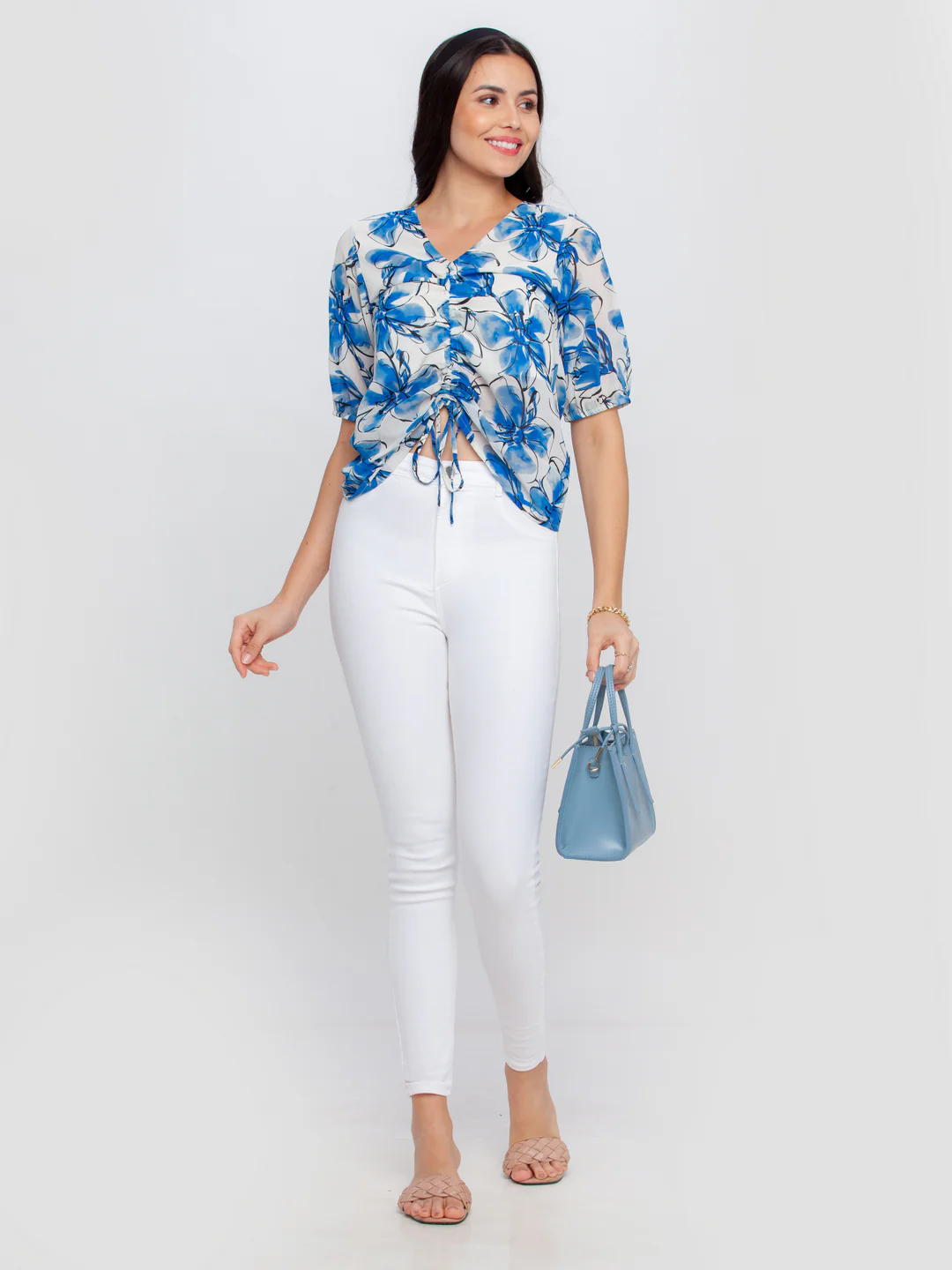 Off White Printed Tie-Up Top - Image 5