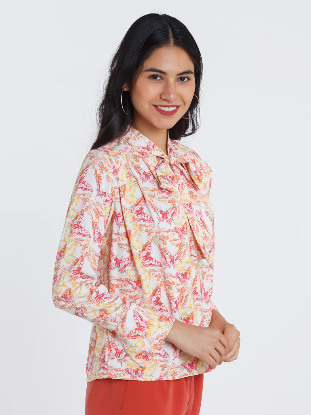 Off White Printed Tie-Up Top - Image 3